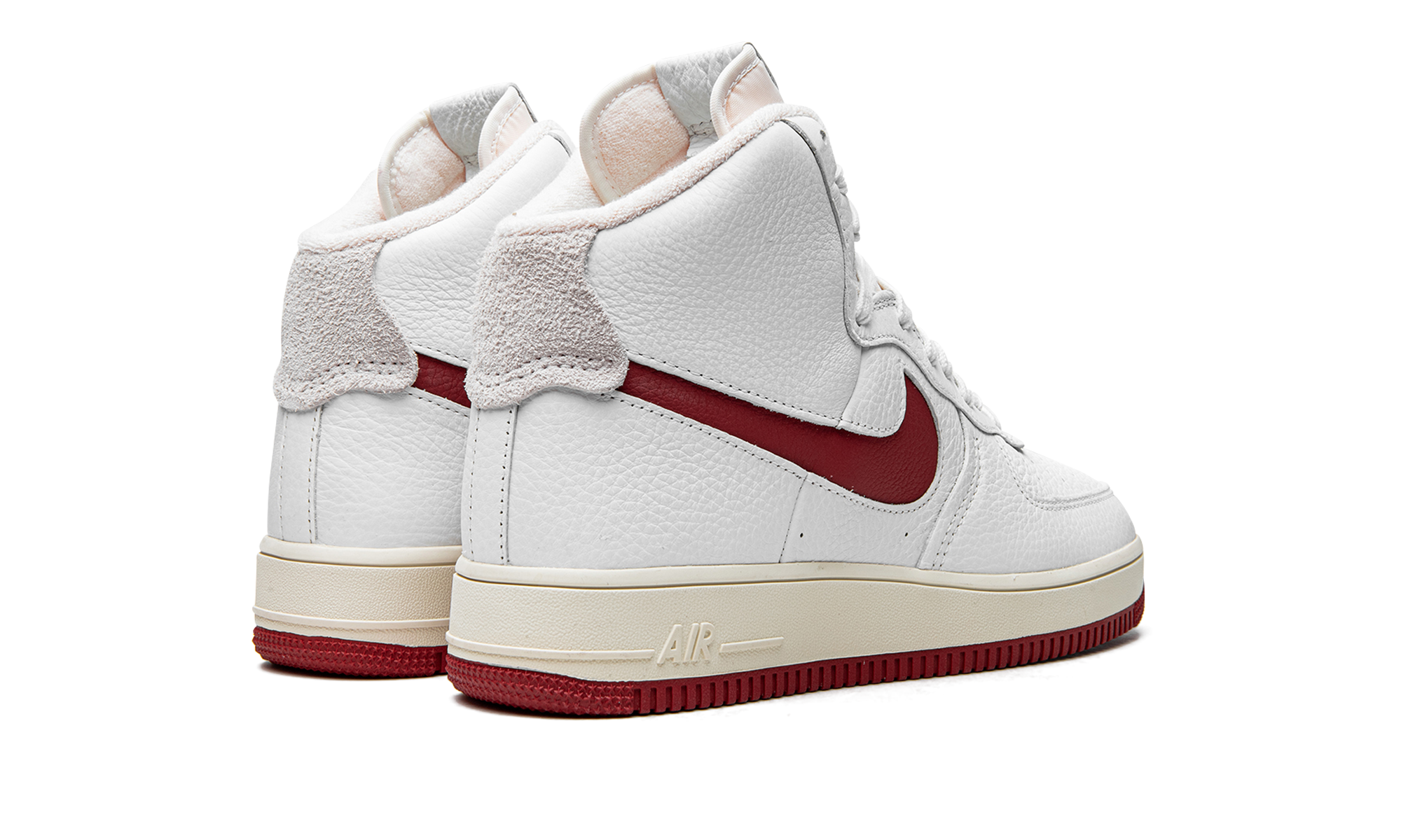 nike air force 1 high sculpt summit white gym red women s+DC3590-100+diagnol right behind view