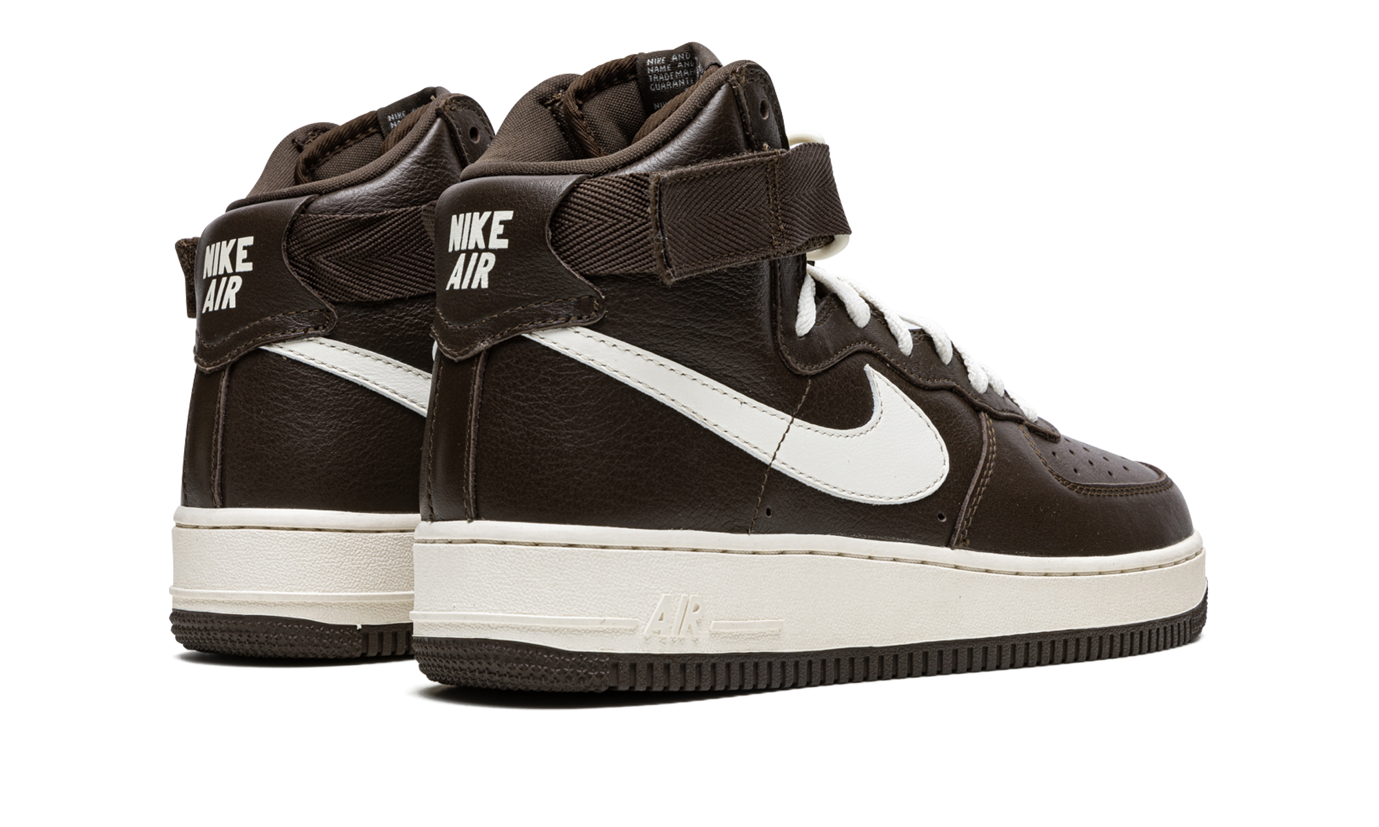 nike air force 1 high chocolate+743546-200+diagnol right behind view