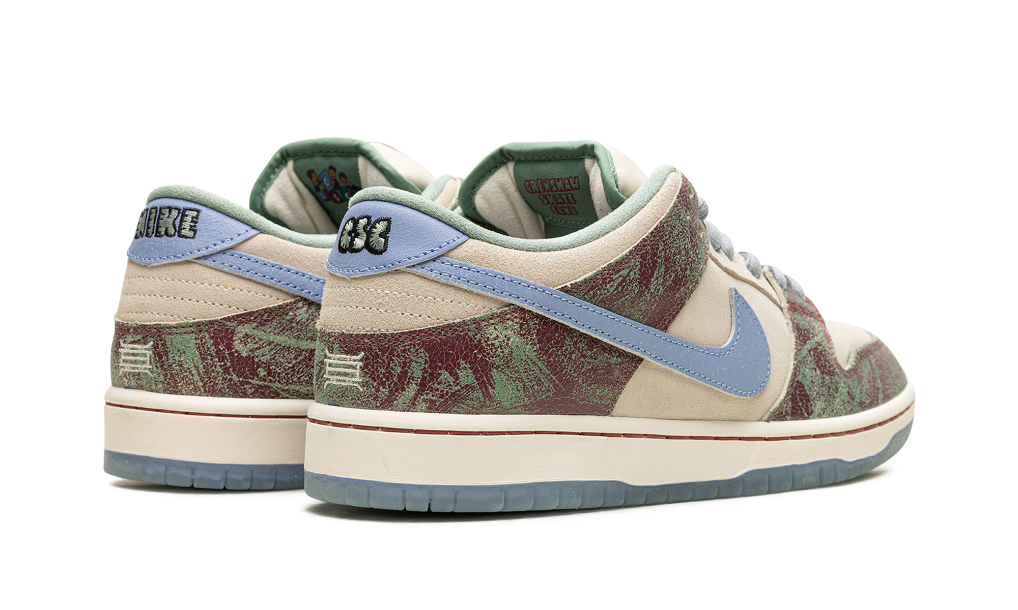 nike sb dunk low crenshaw skate club+FN4193-100+diagnol right behind view