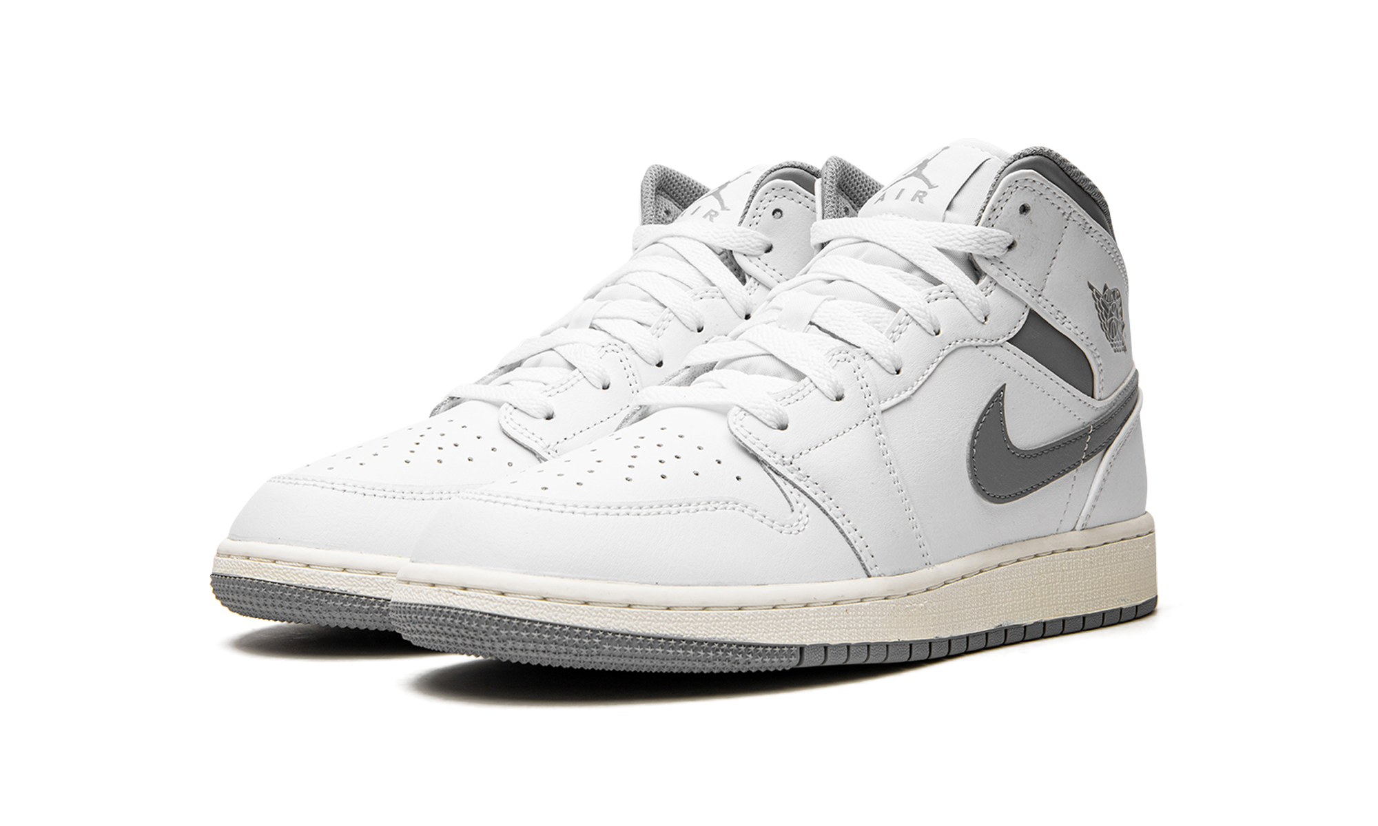 air jordan 1 mid neutral grey gs+554725-135+diagnol left view