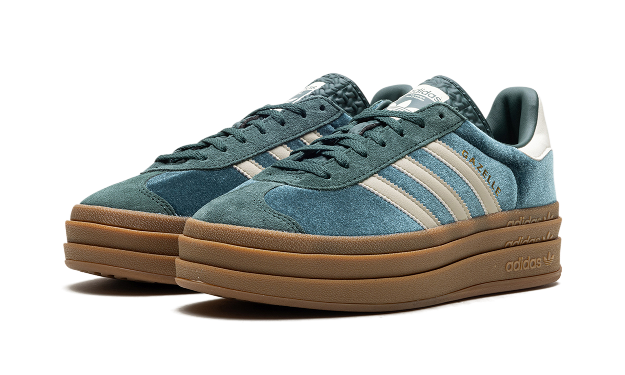 adidas gazelle bold mineral green velvet women s+IG4391+diagnol left view