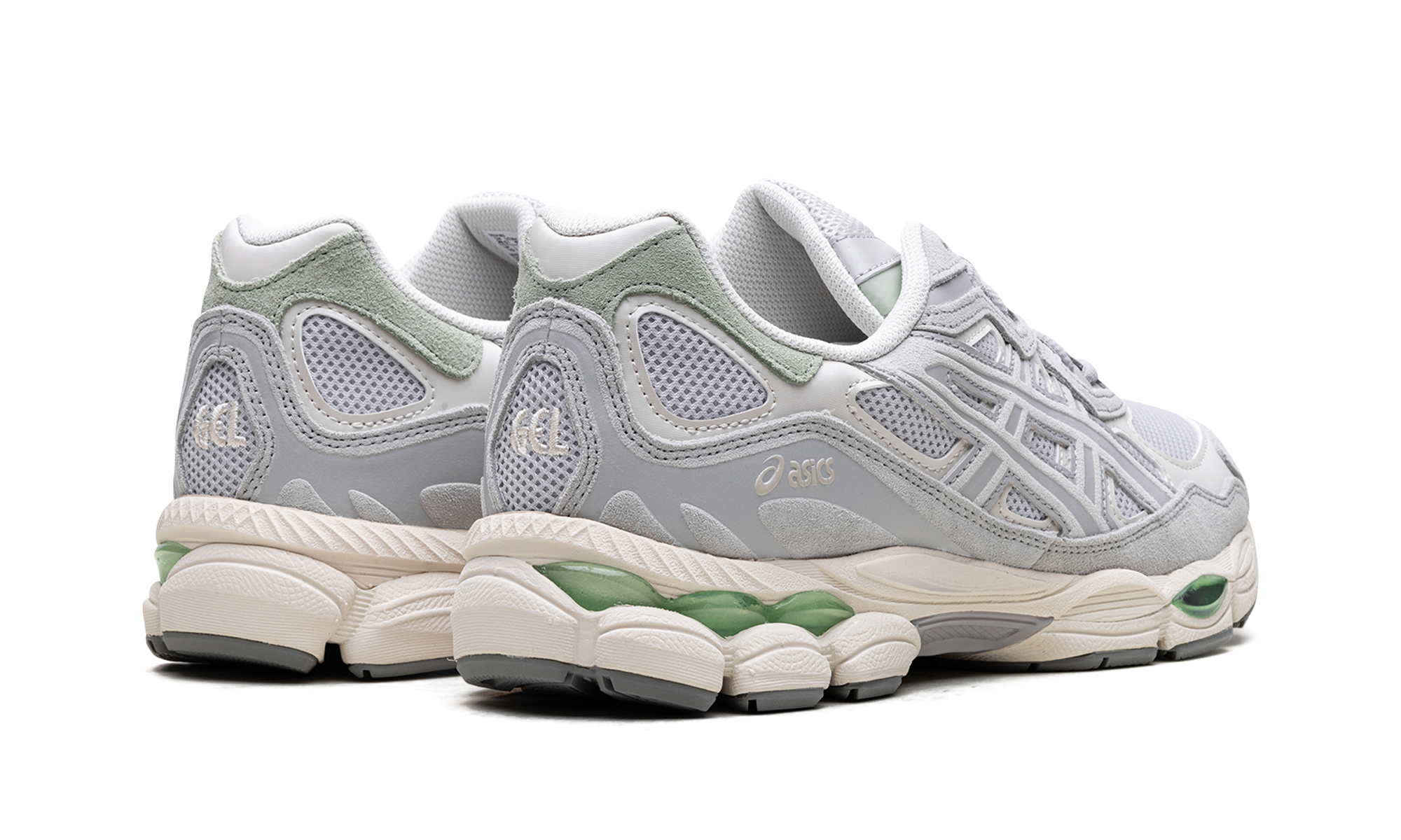 asics gel nyc cloud grey green+1203A383-022+diagnol right behind view