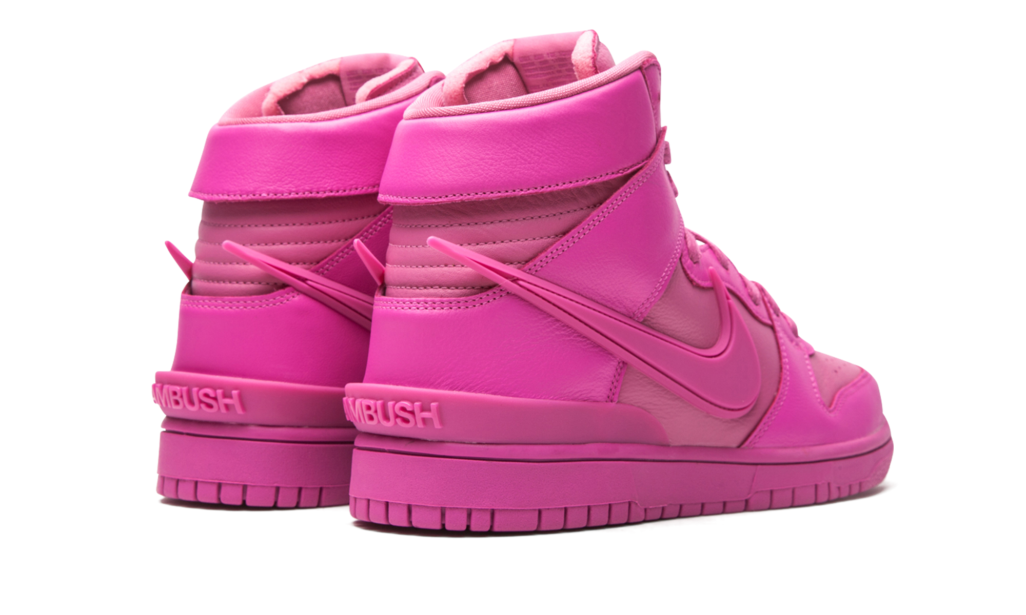 nike dunk high ambush active fuchsia+CU7544-600+diagnol right behind view