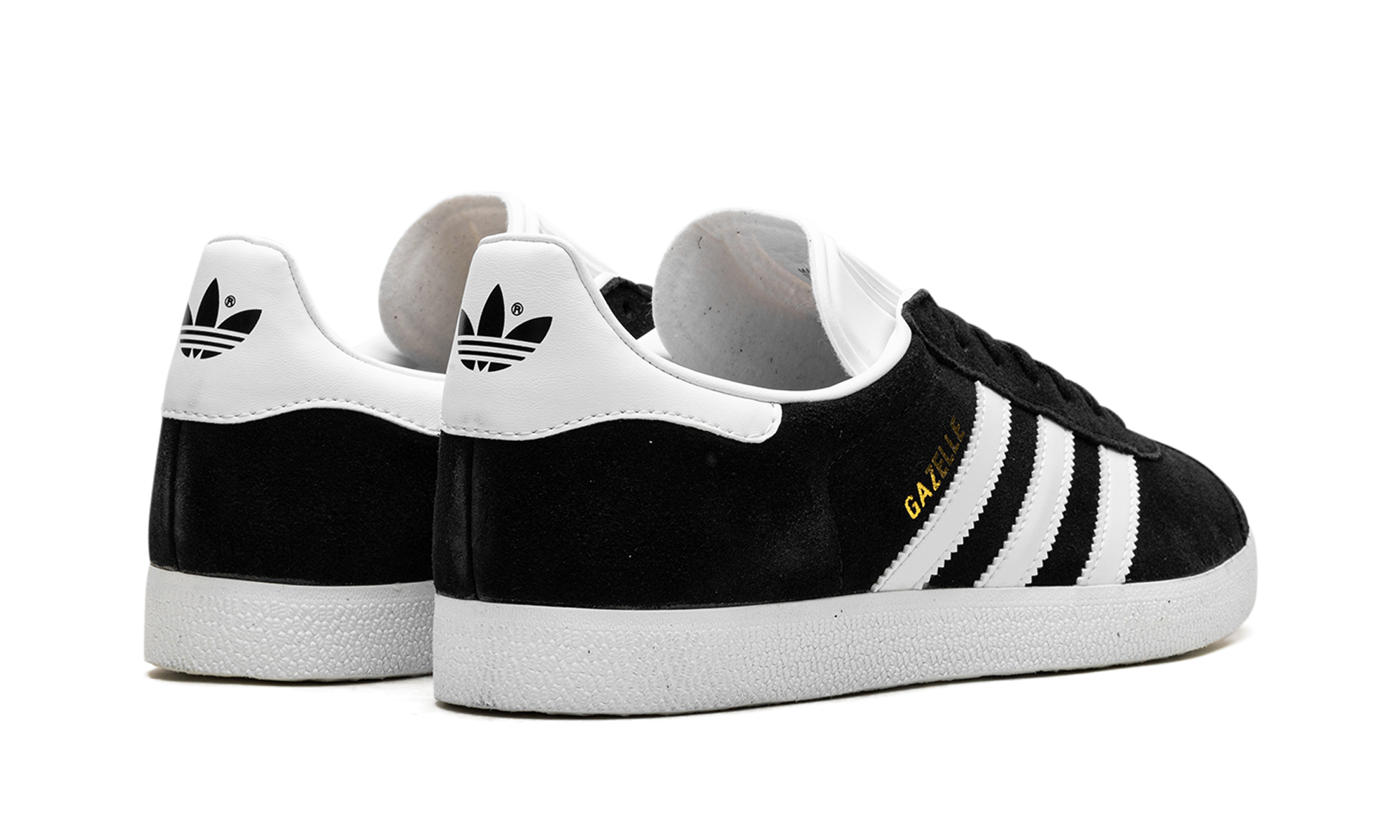 adidas gazelle core black cloud white gold+BB5476+diagnol right behind view