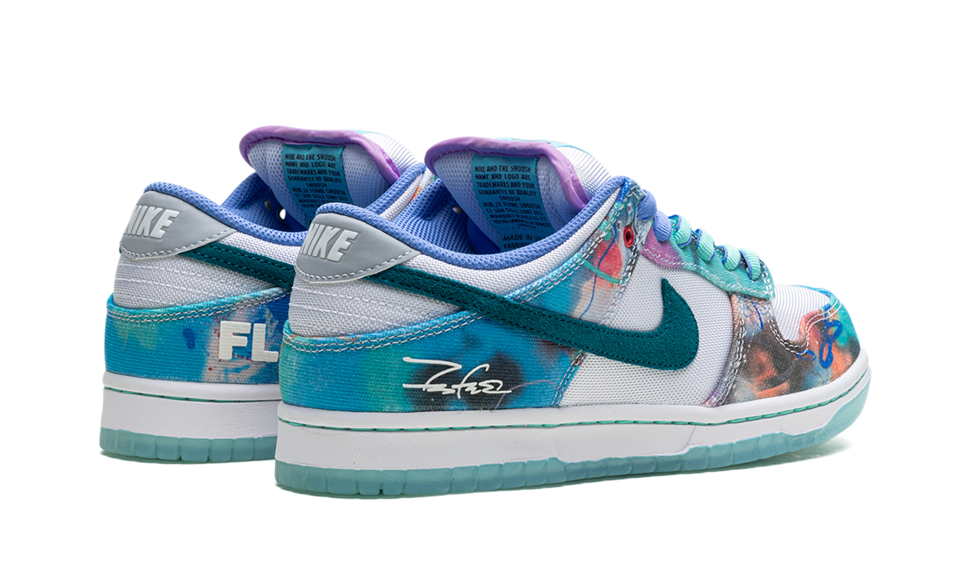 nike sb dunk low futura laboratories bleached aqua+HF6061-400+diagnol right behind view