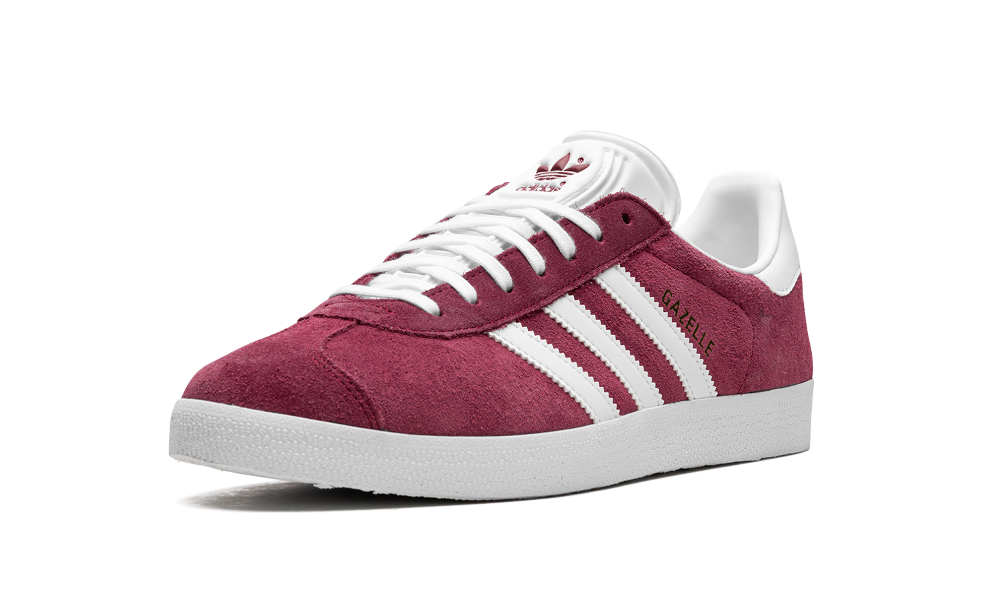 adidas gazelle collegiate burgundy white+B41645+left diagnol single view