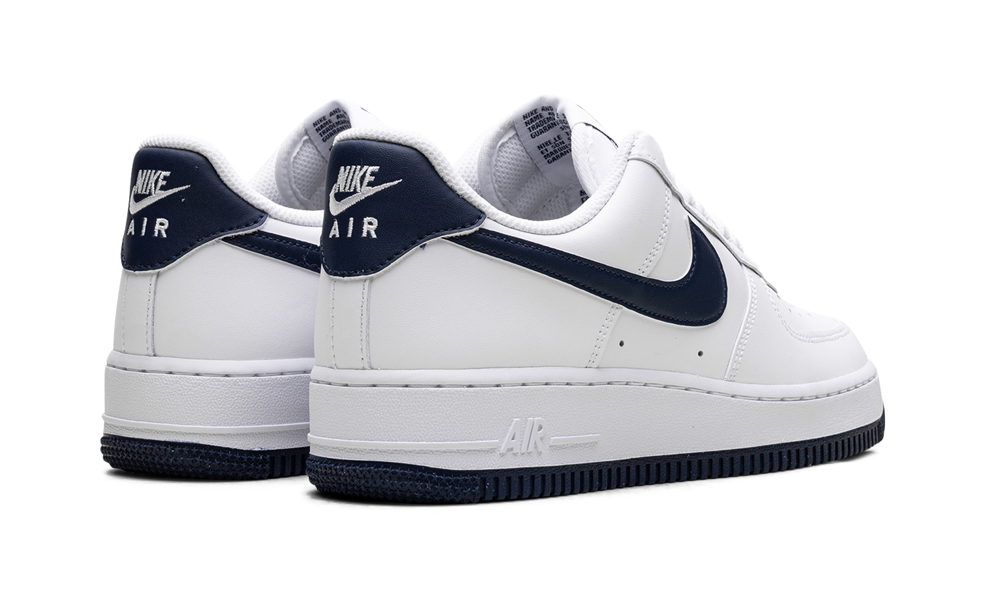 nike air force 1 07 white midnight navy 2024+FJ4146-104+diagnol right behind view