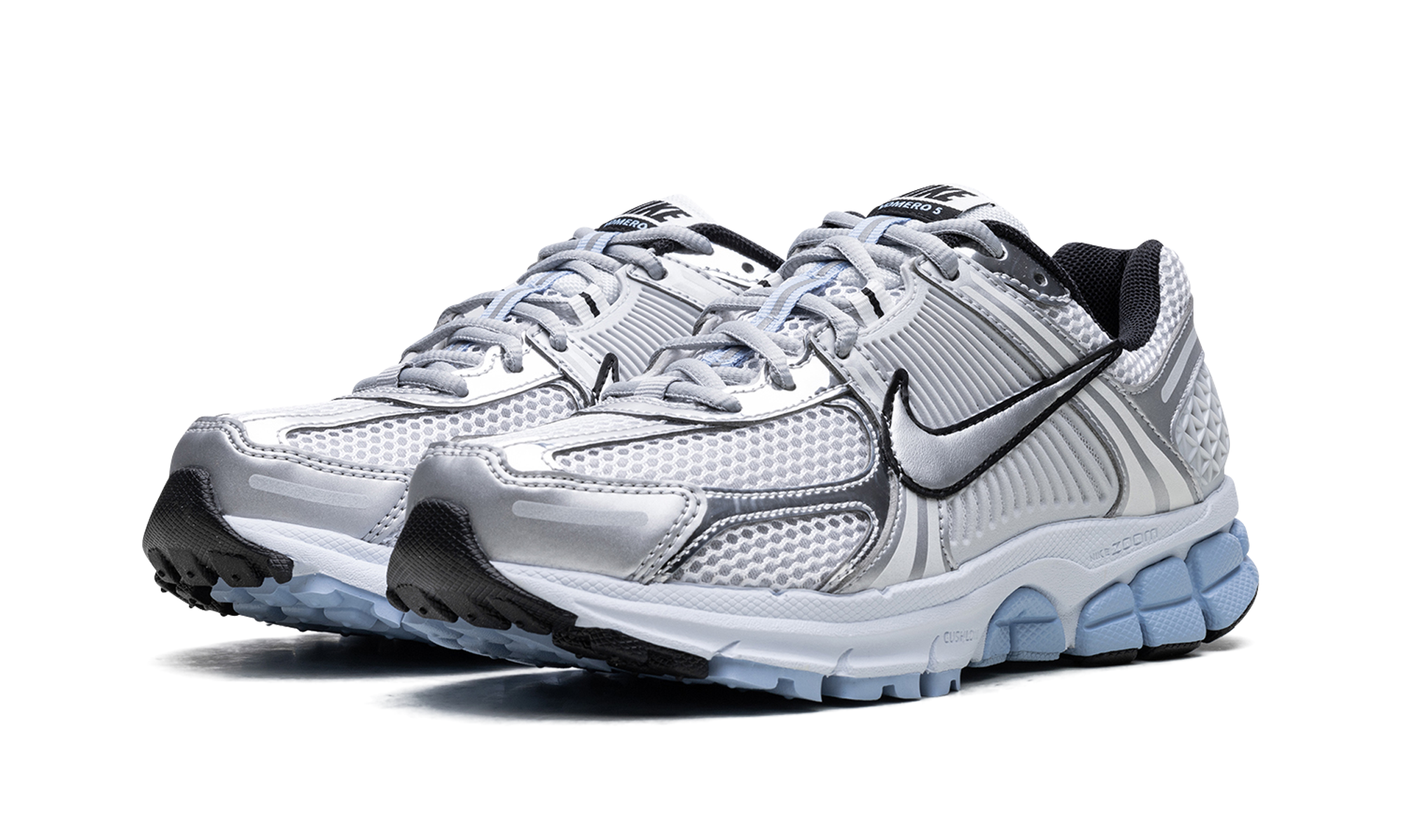nike zoom vomero 5 metallic silver blue tint women s+HF1877-100+diagnol left view