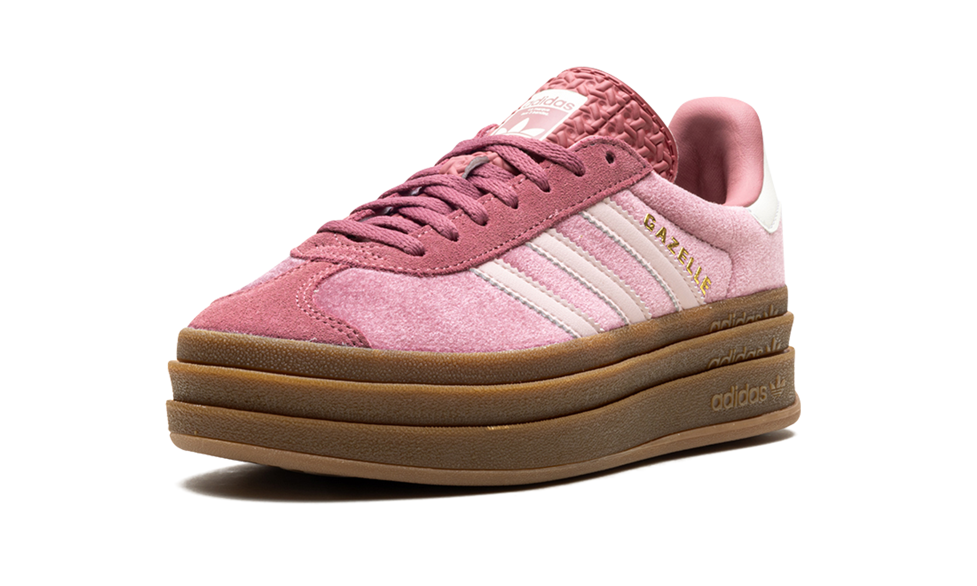 adidas gazelle bold sandy pink velvet women s+IG4389+left diagnol single view