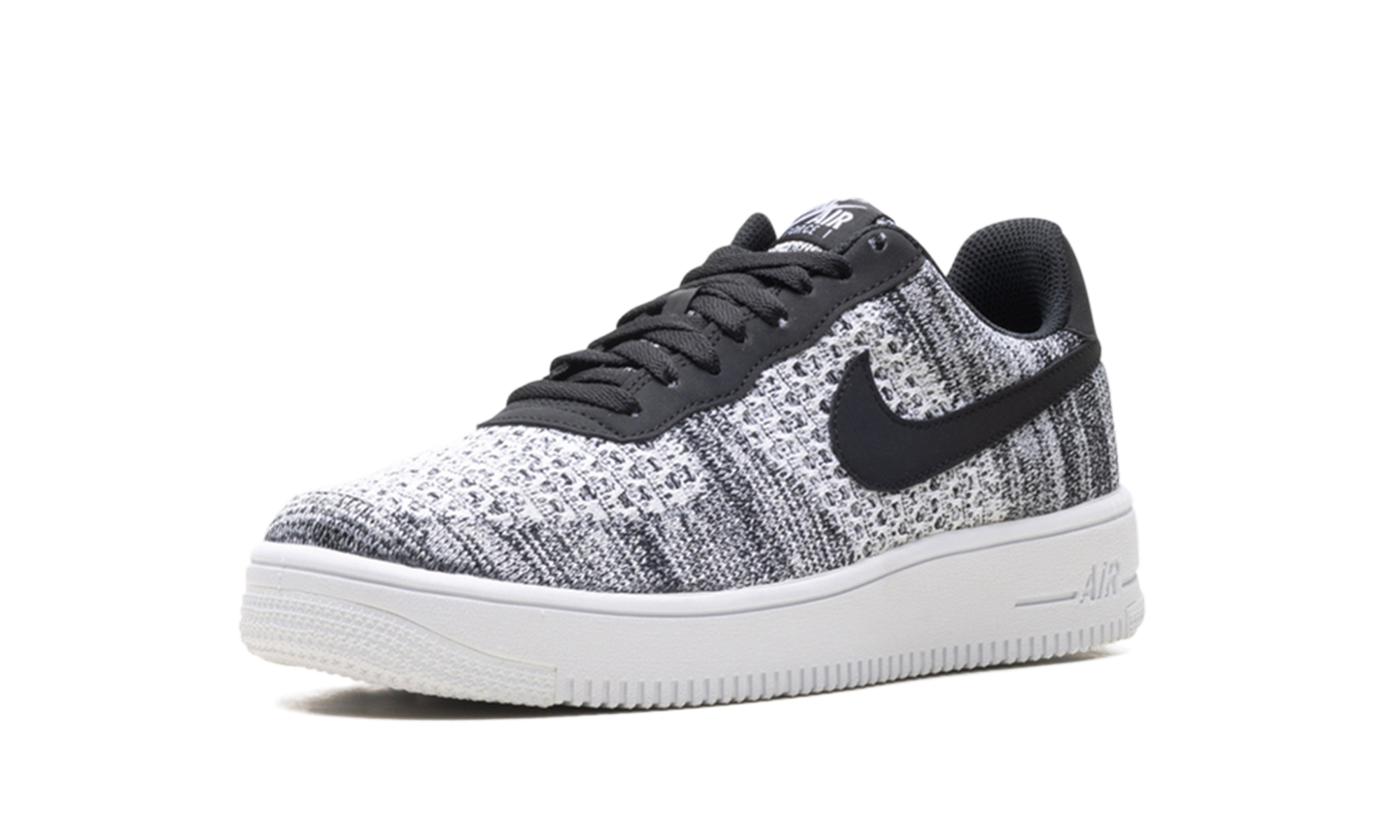nike air force 1 flyknit 2 black pure platinum+AV3042-001+left diagnol single view