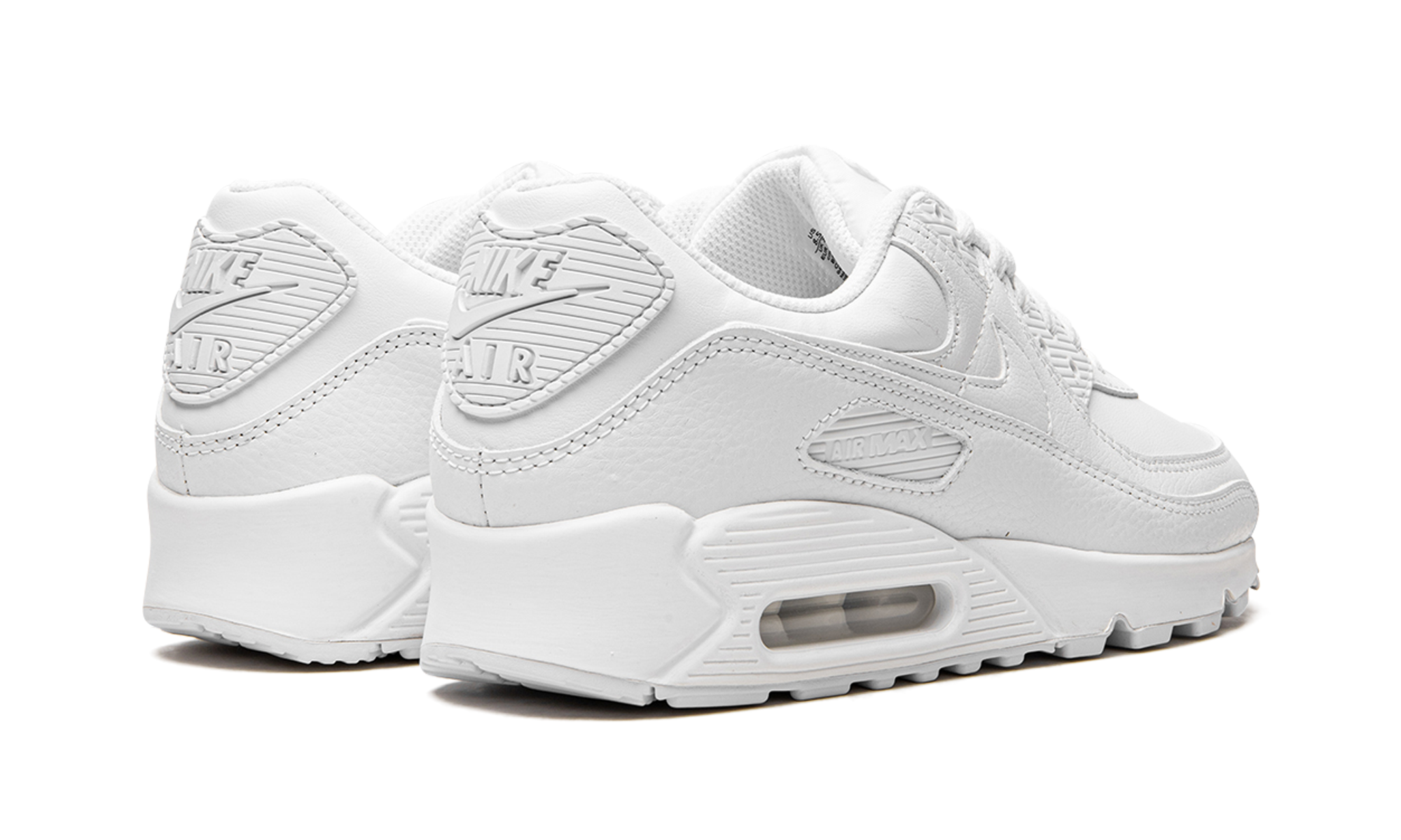nike air max 90 leather triple white+CZ5594-100+diagnol right behind view