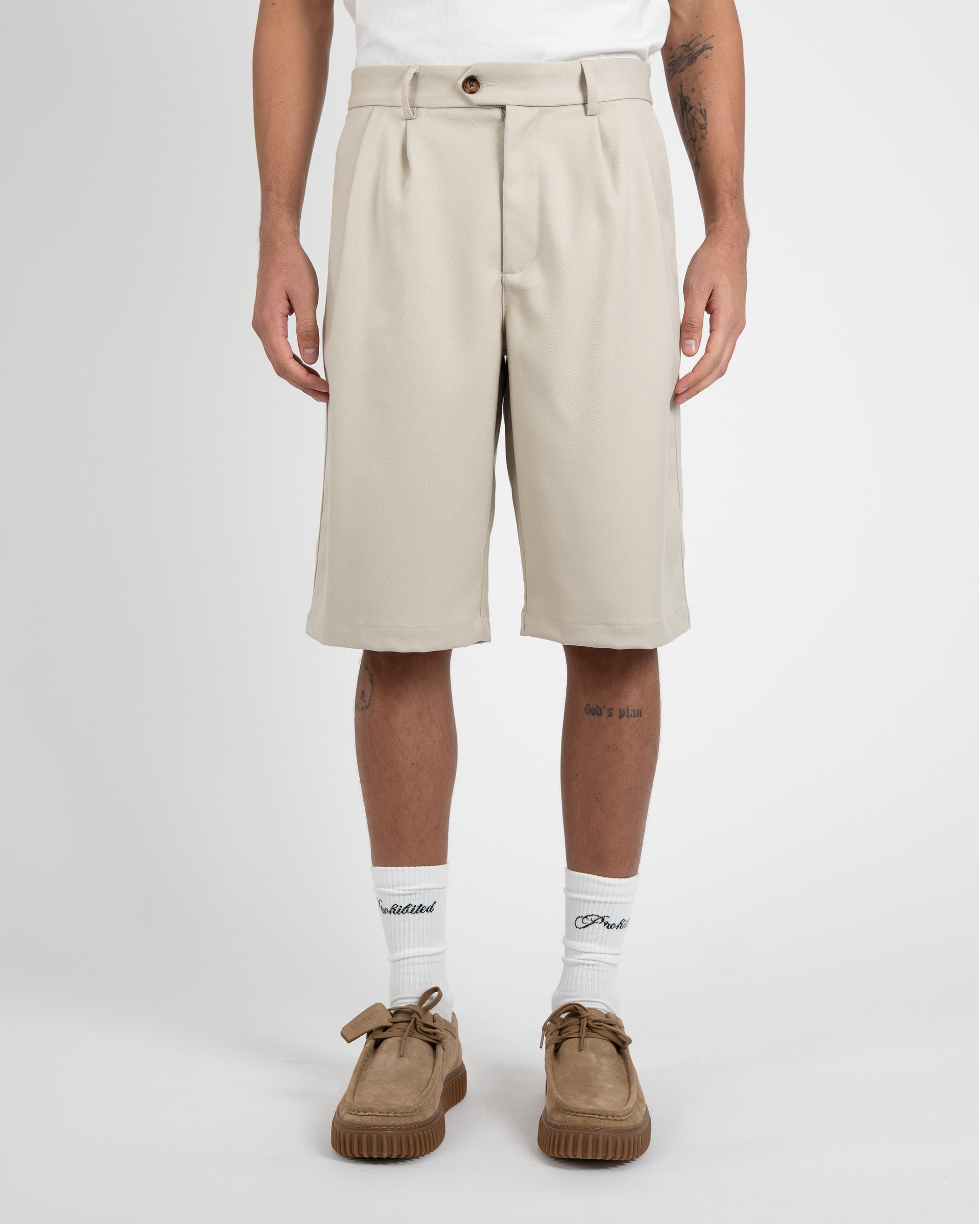 Prohibited Newport Pleated Shorts Cream