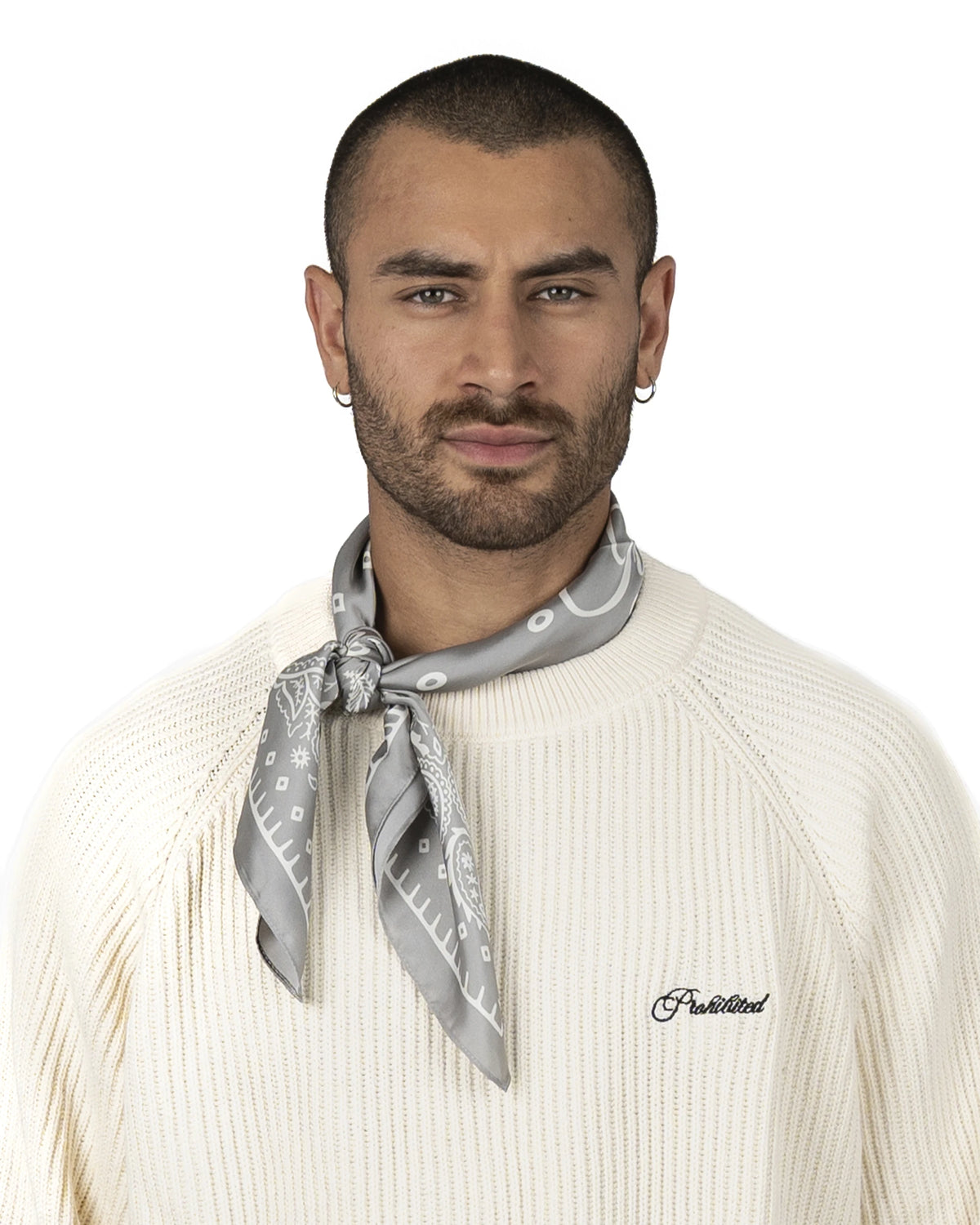 Prohibited Campus Knit Sweater Cream – gedragen door model