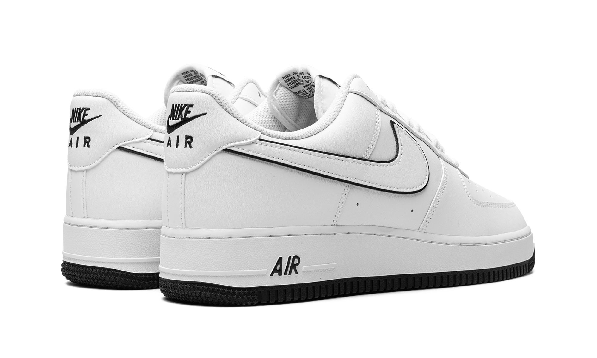nike air force 1 07 low white black outline swoosh+DV0788-103+diagnol right behind view