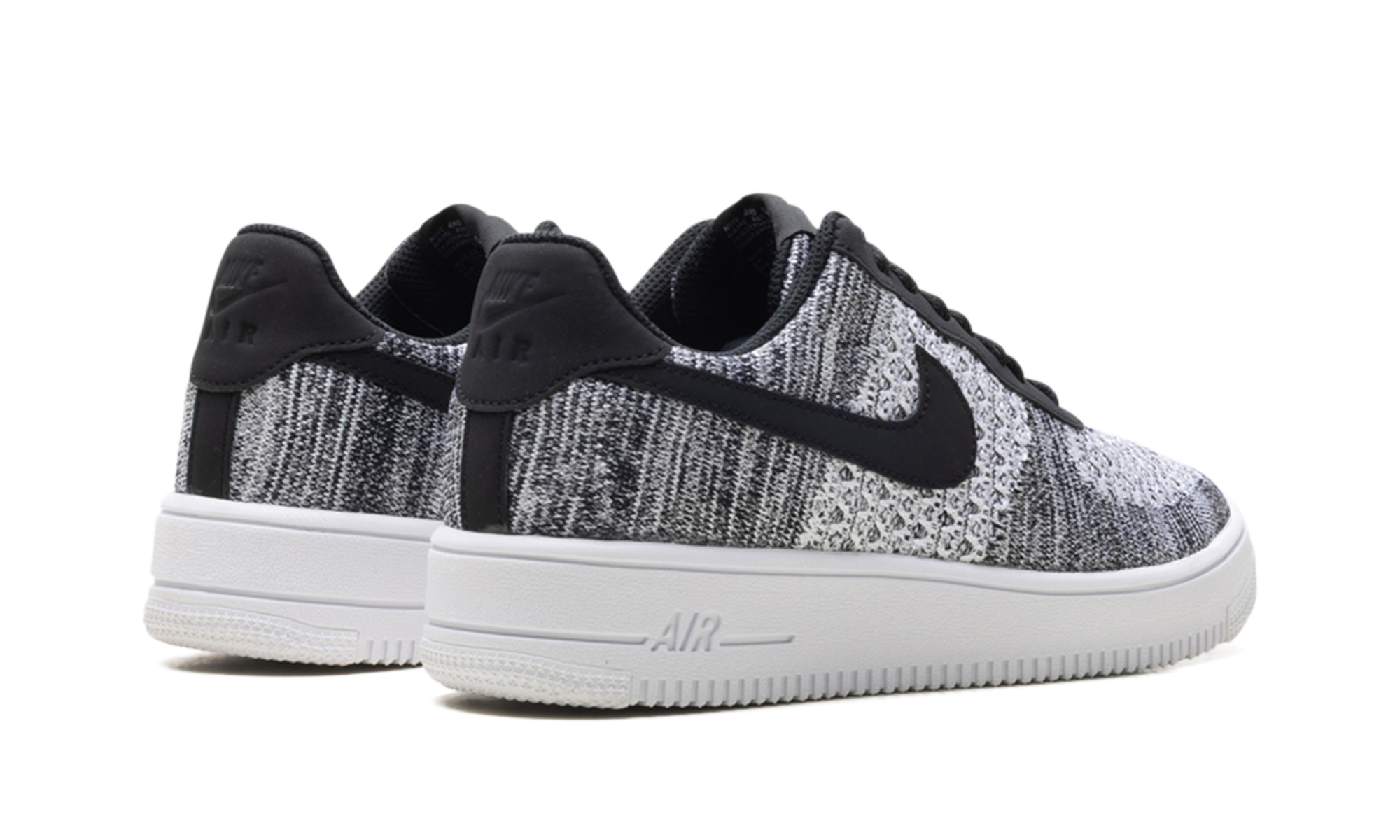 nike air force 1 flyknit 2 black pure platinum+AV3042-001+diagnol right behind view
