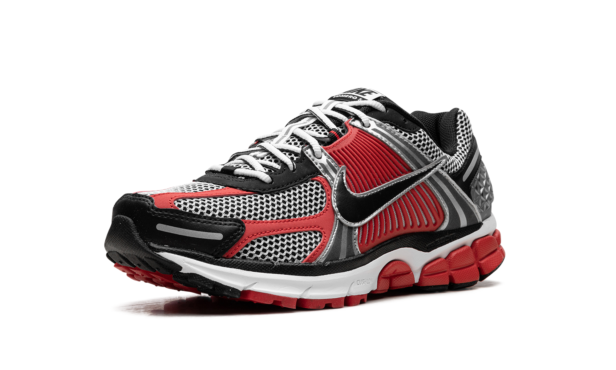 nike zoom vomero 5 metallic silver university red+HV0926-095+left diagnol single view