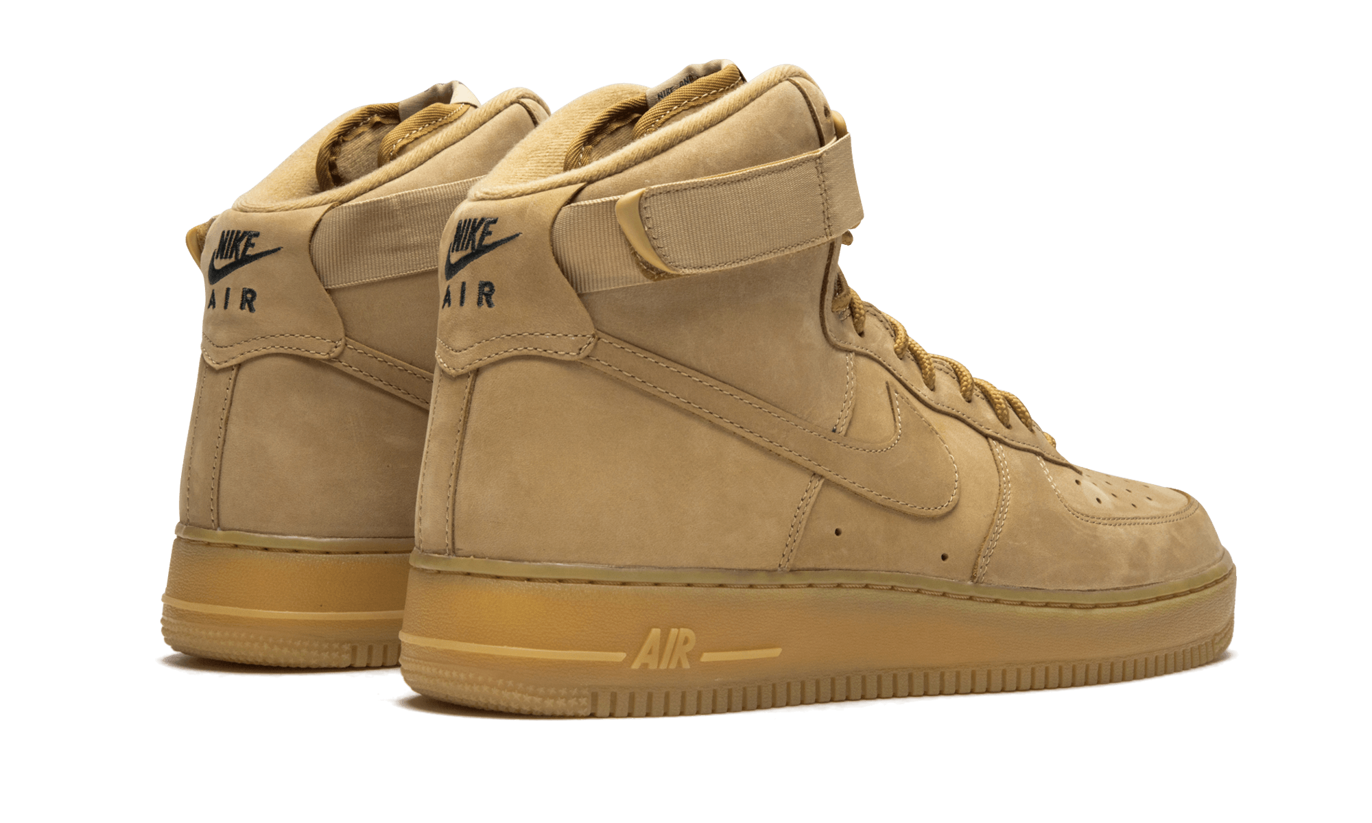 nike air force 1 high wheat 2015+806403-200+diagnol right behind view