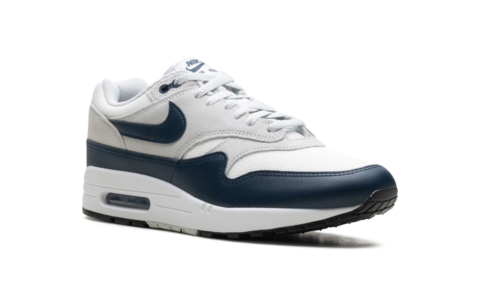 nike air max 1 essential summit white armory navy+FZ5808-103+diagnol right view
