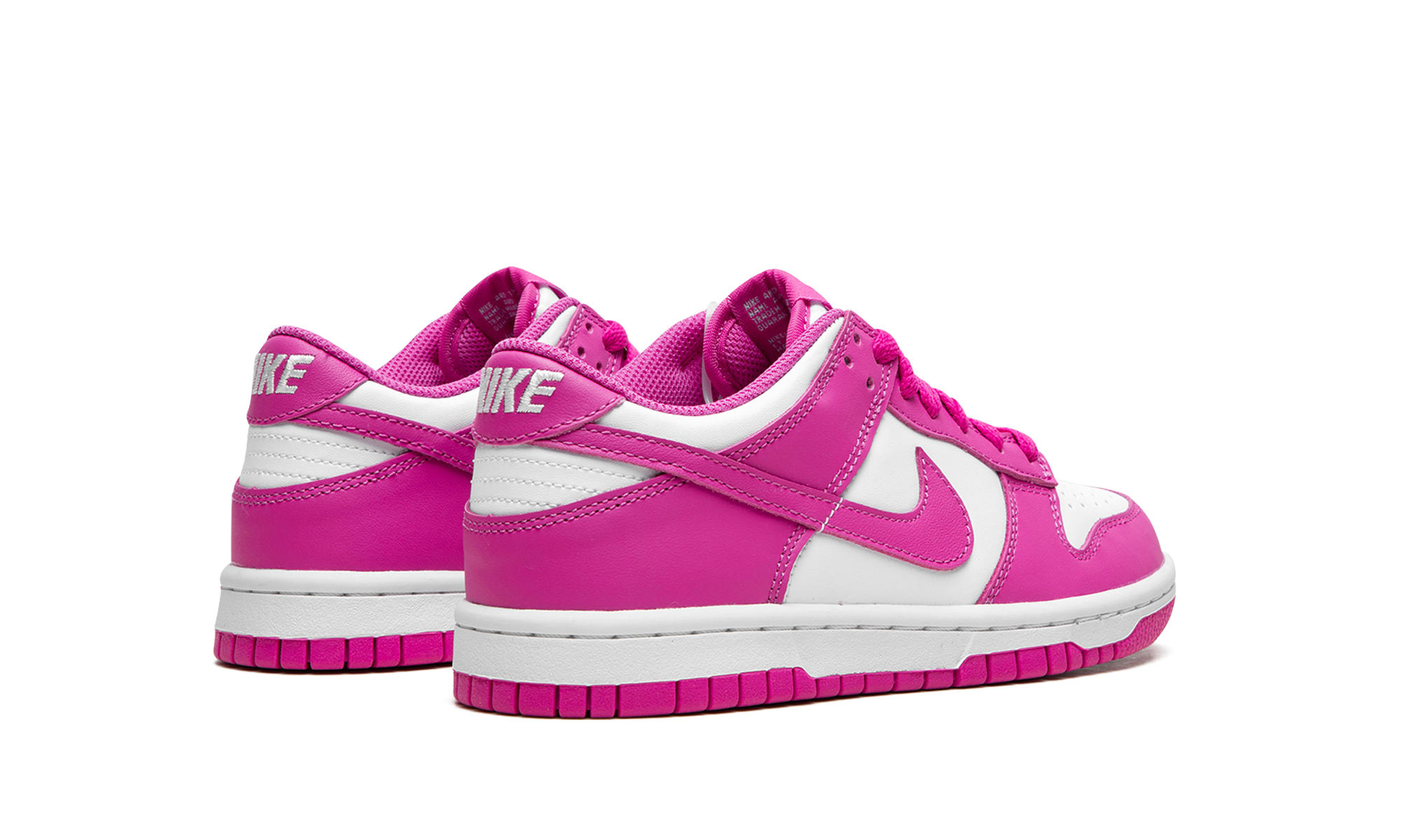 nike dunk low active fuchsia gs+FJ0704-100+diagnol right behind view