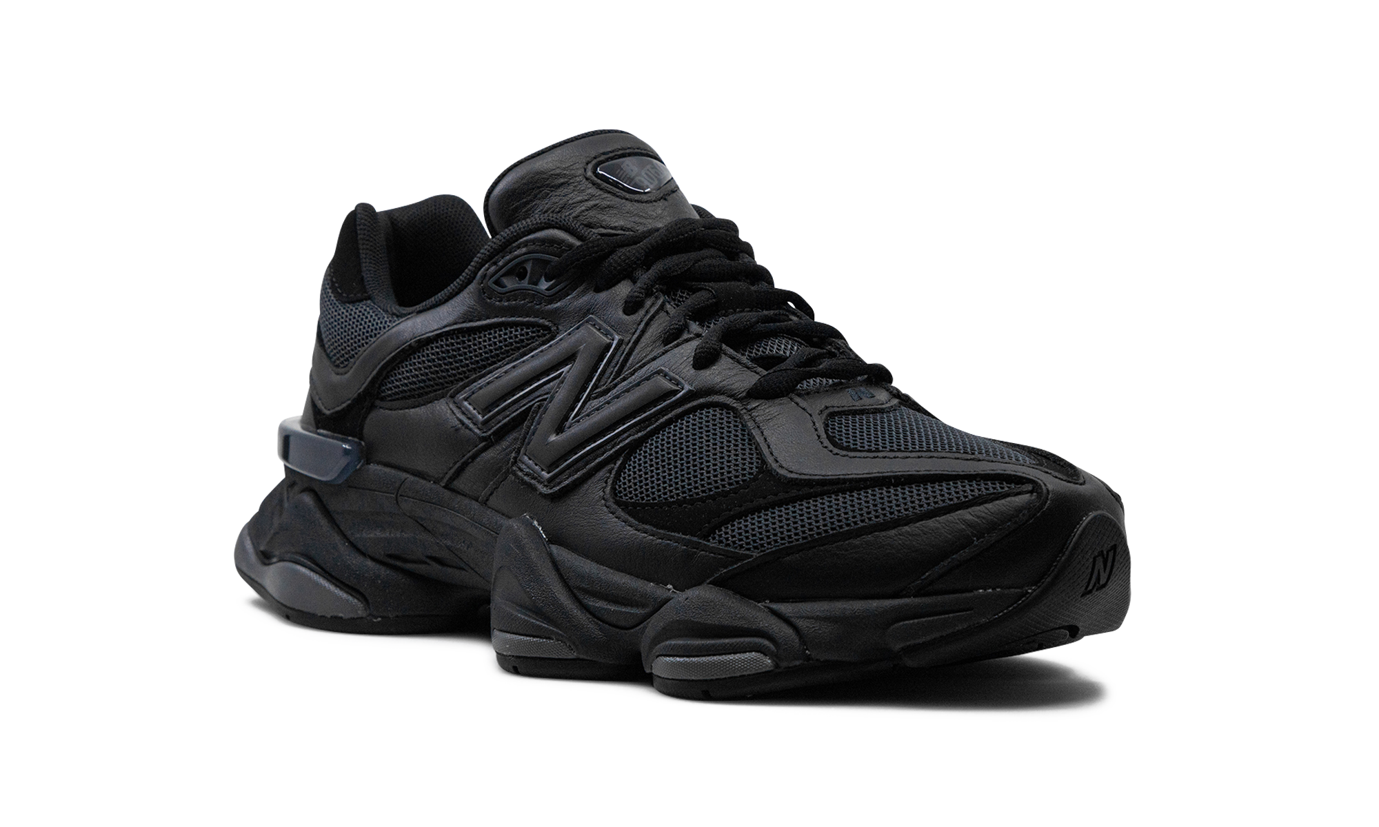 new balance 9060 triple black leather+U9060NRI+diagnol right view