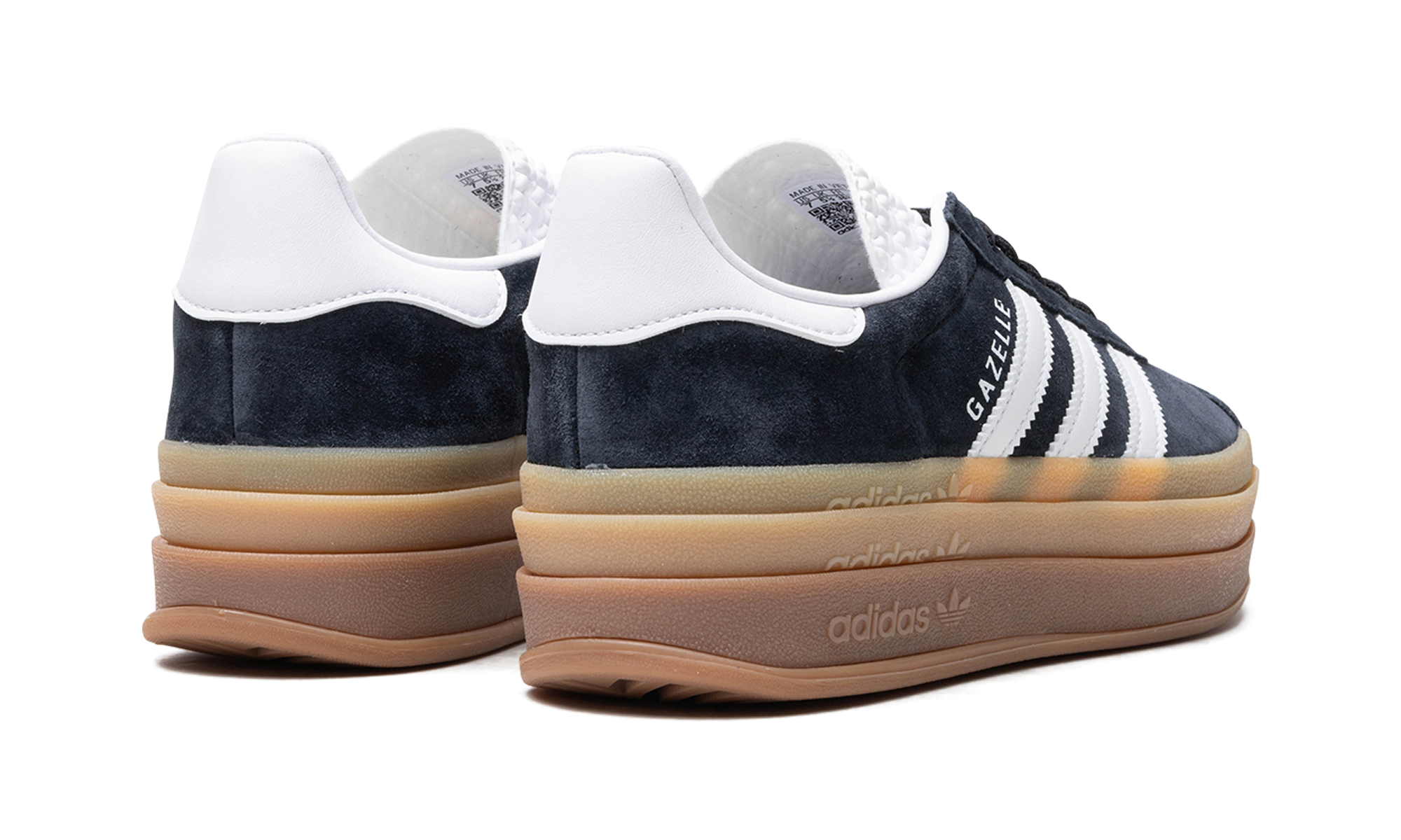 adidas gazelle bold black white gum women s+IE0876+diagnol right behind view