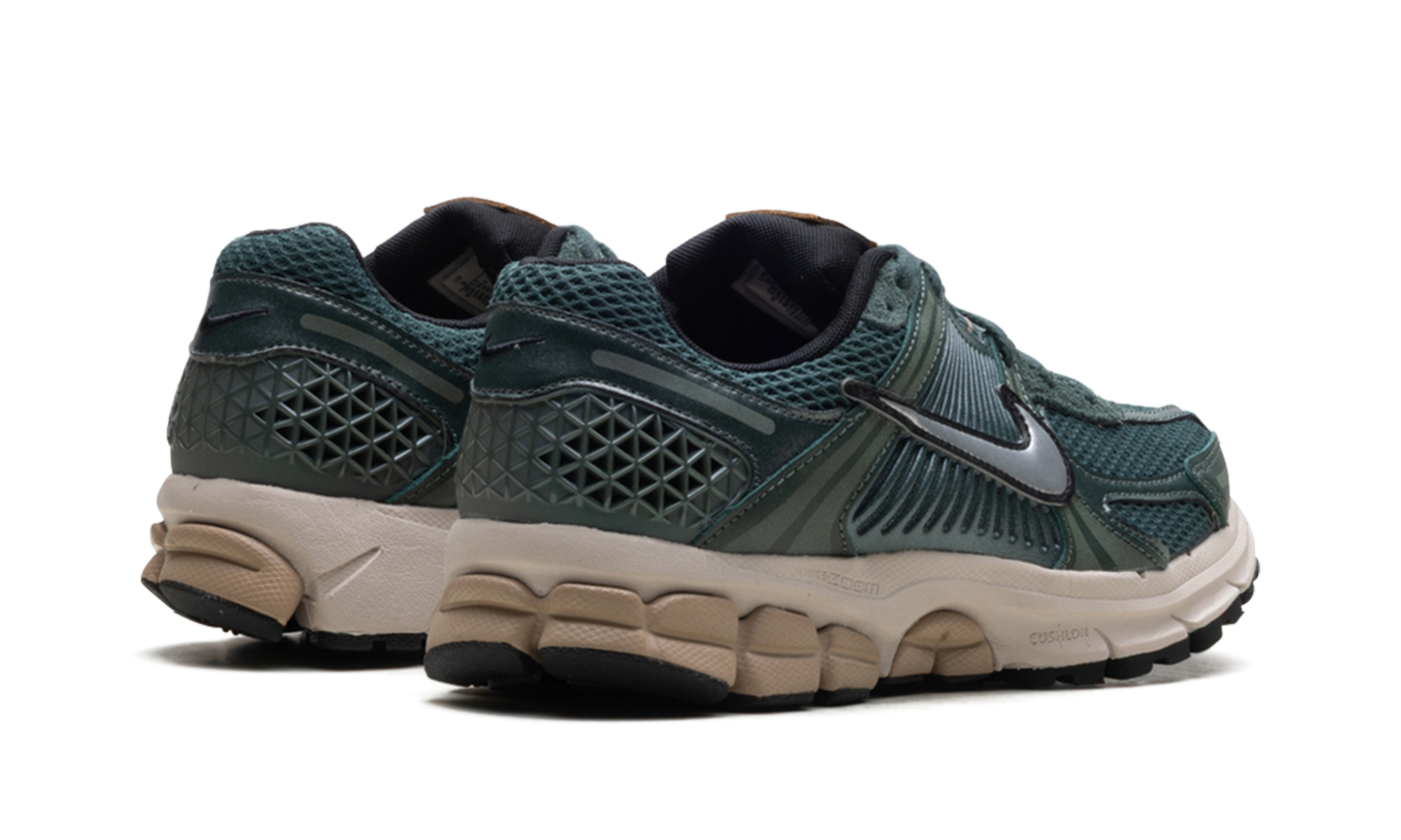 nike zoom vomero 5 vintage green light orewood brown hemp chrome women s+FN6742-300+diagnol right behind view