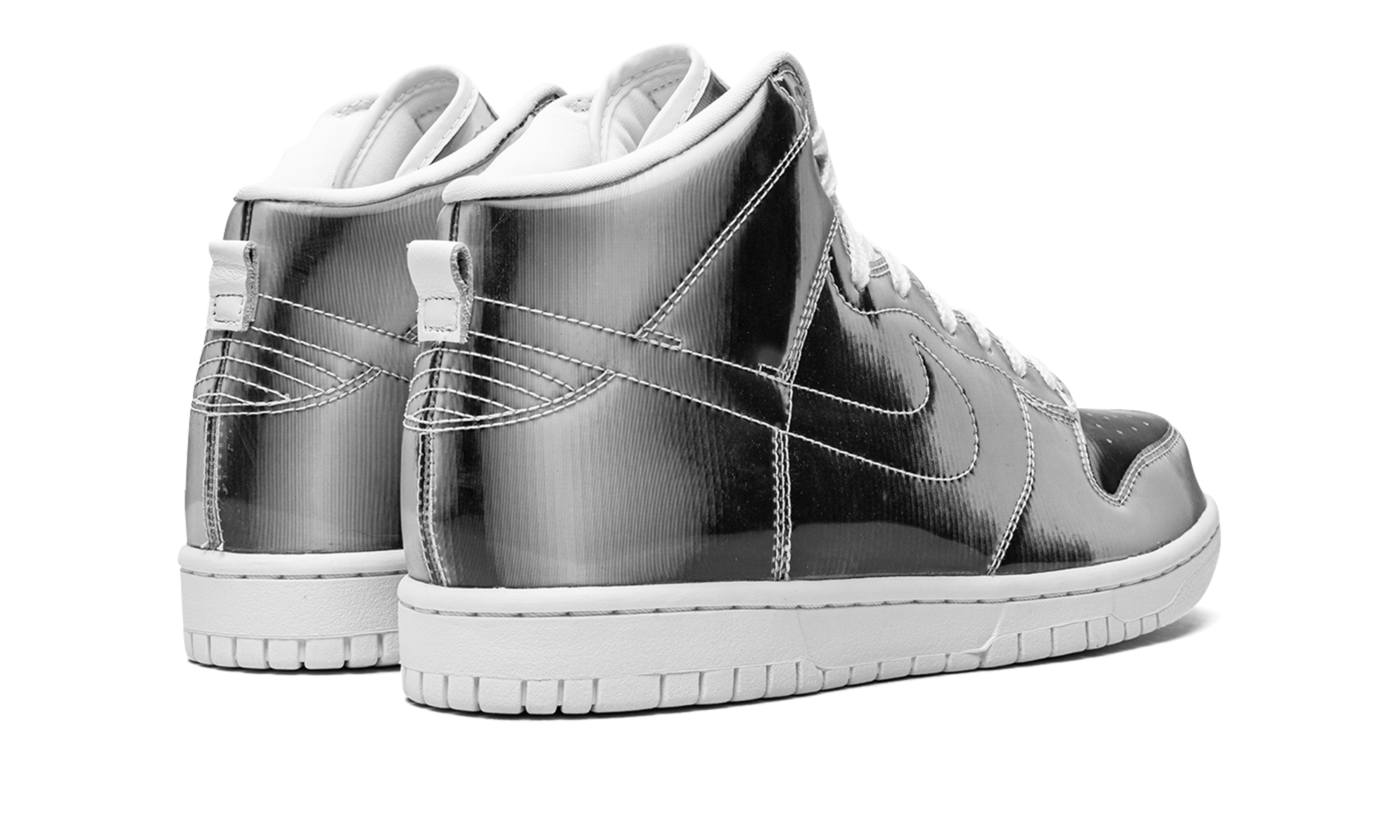 nike dunk high clot metallic silver+DH4444-900+diagnol right behind view