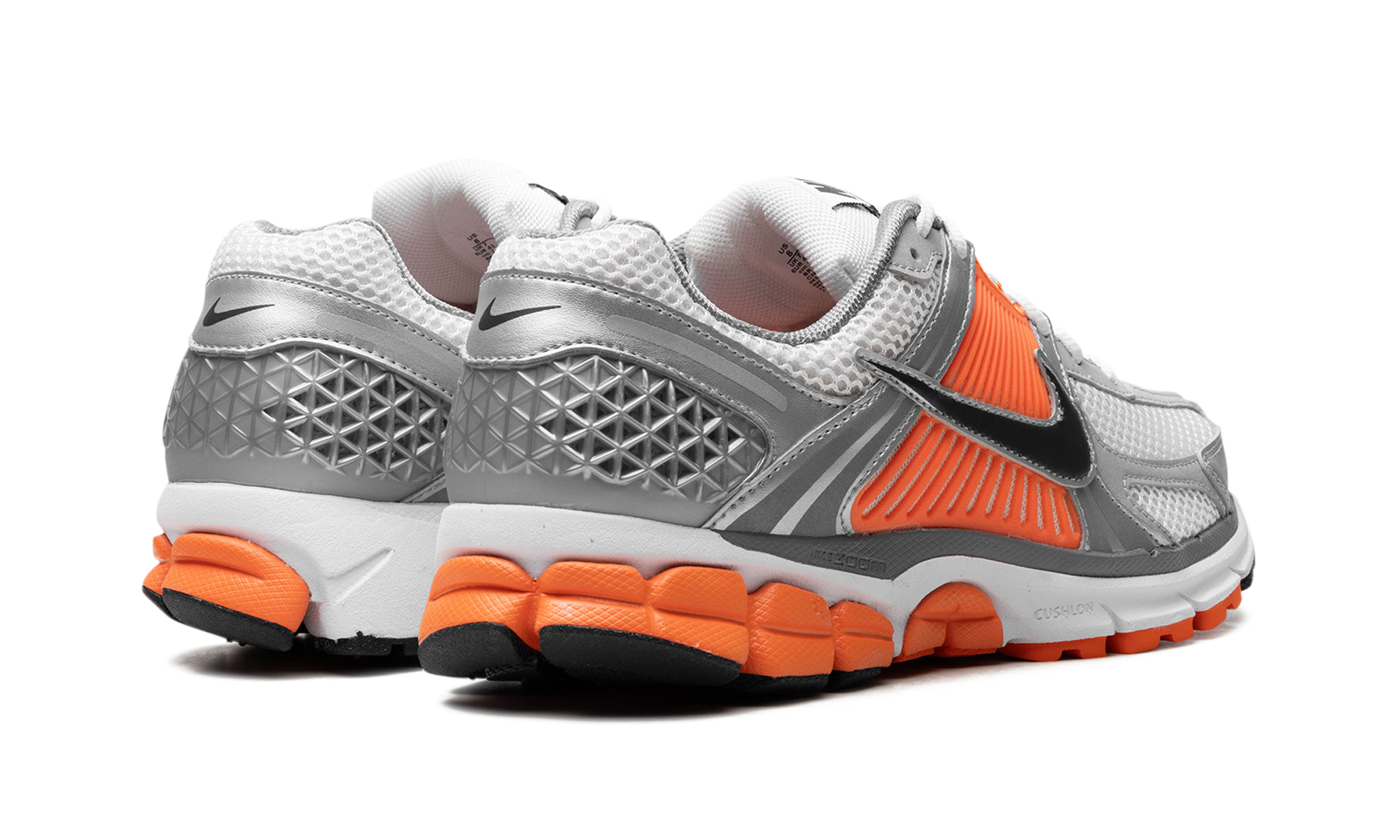 nike zoom vomero 5 platinum tint safety orange+FJ4151-002+diagnol right behind view