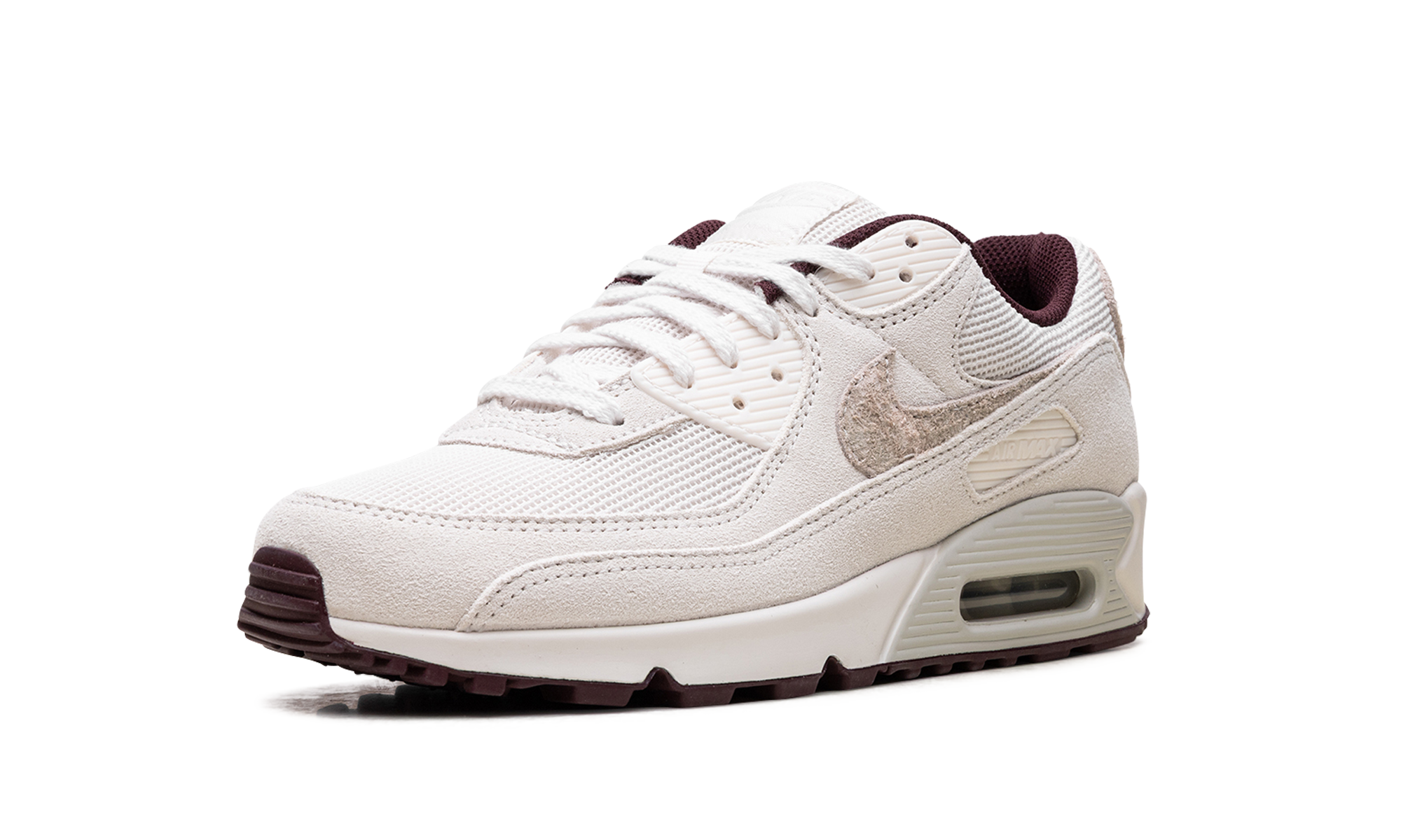 nike air max 90 sail burgundy crush+HQ1712-001+left diagnol single view
