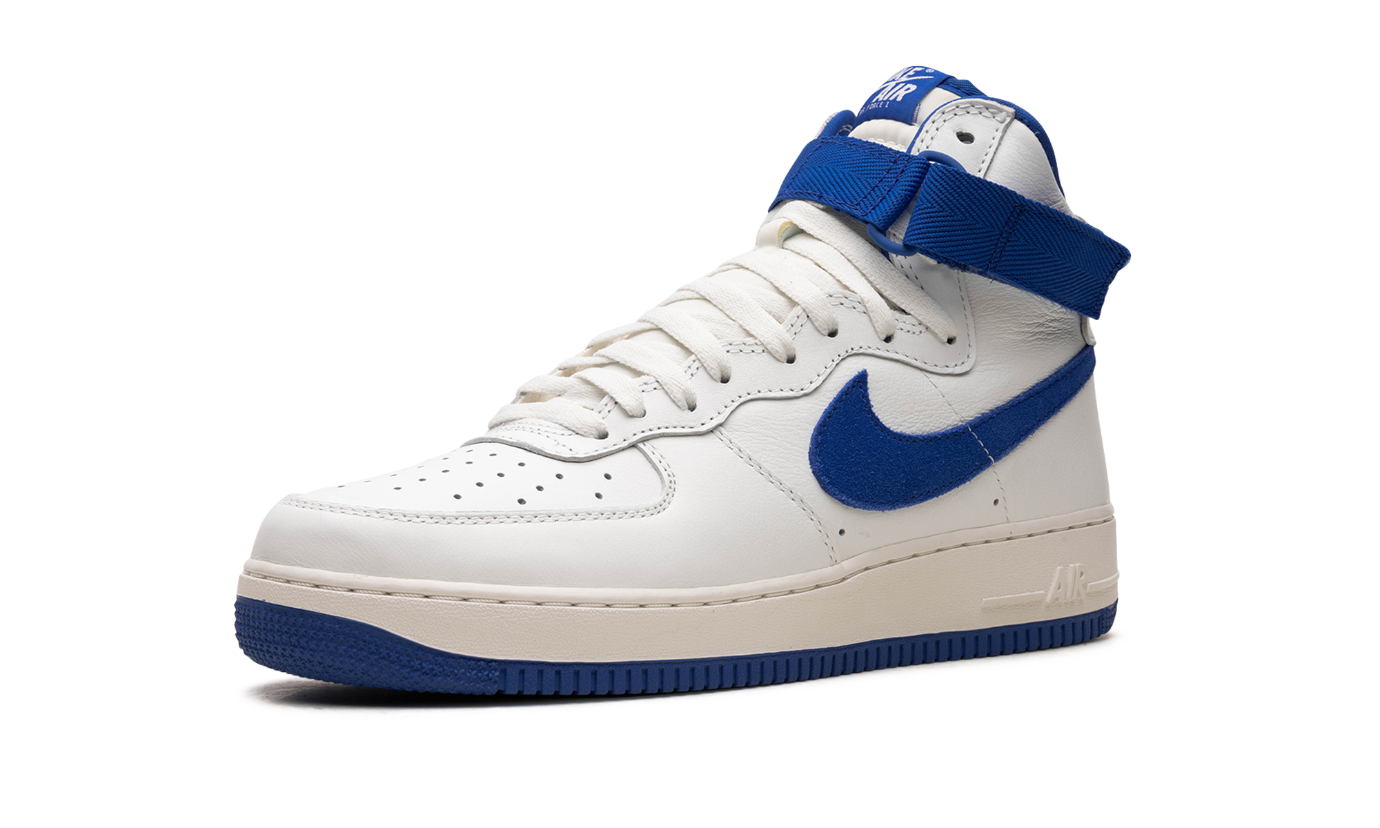 nike air force 1 high white game royal+743546-103+left diagnol single view