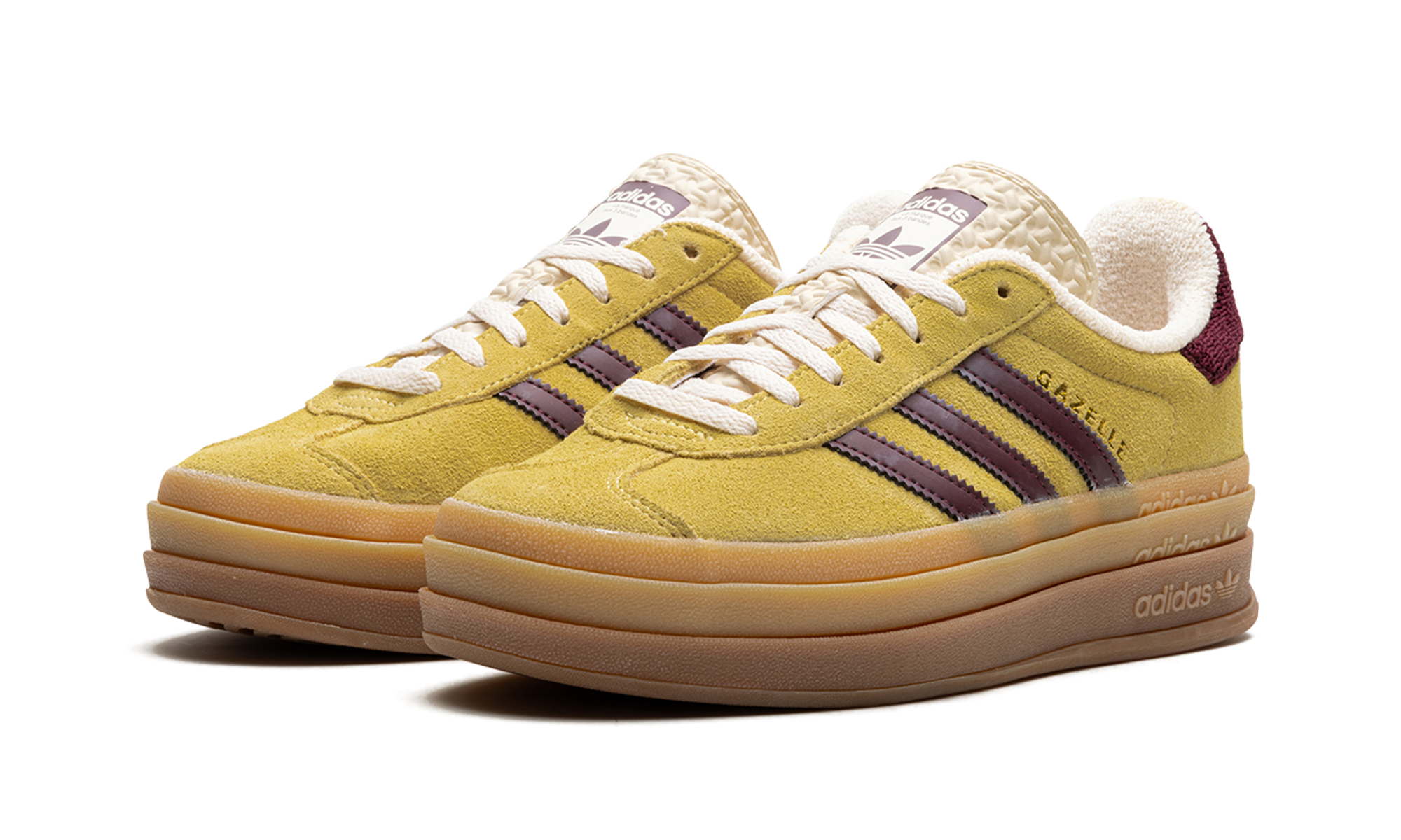 adidas gazelle bold almost yellow maroon women s+IF5937+diagnol left view