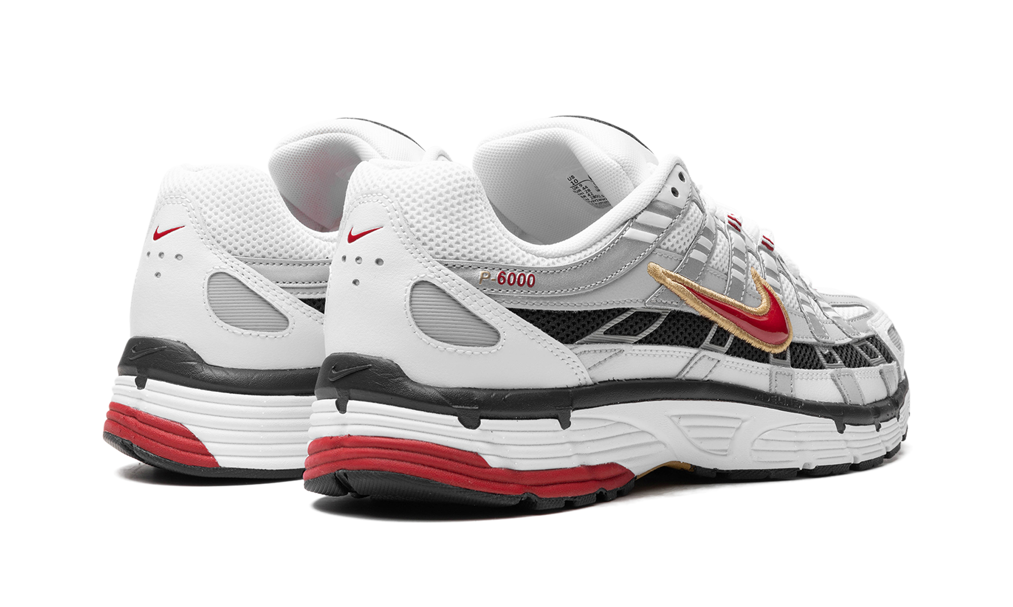nike p 6000 platinum varsity red+CD6404-102+diagnol right behind view