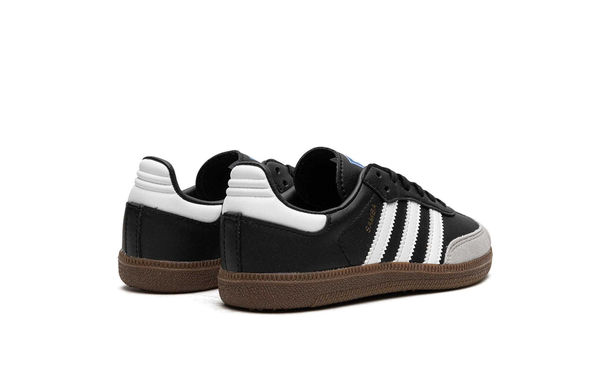 adidas samba og black white gum ps+GZ8349+diagnol right behind view