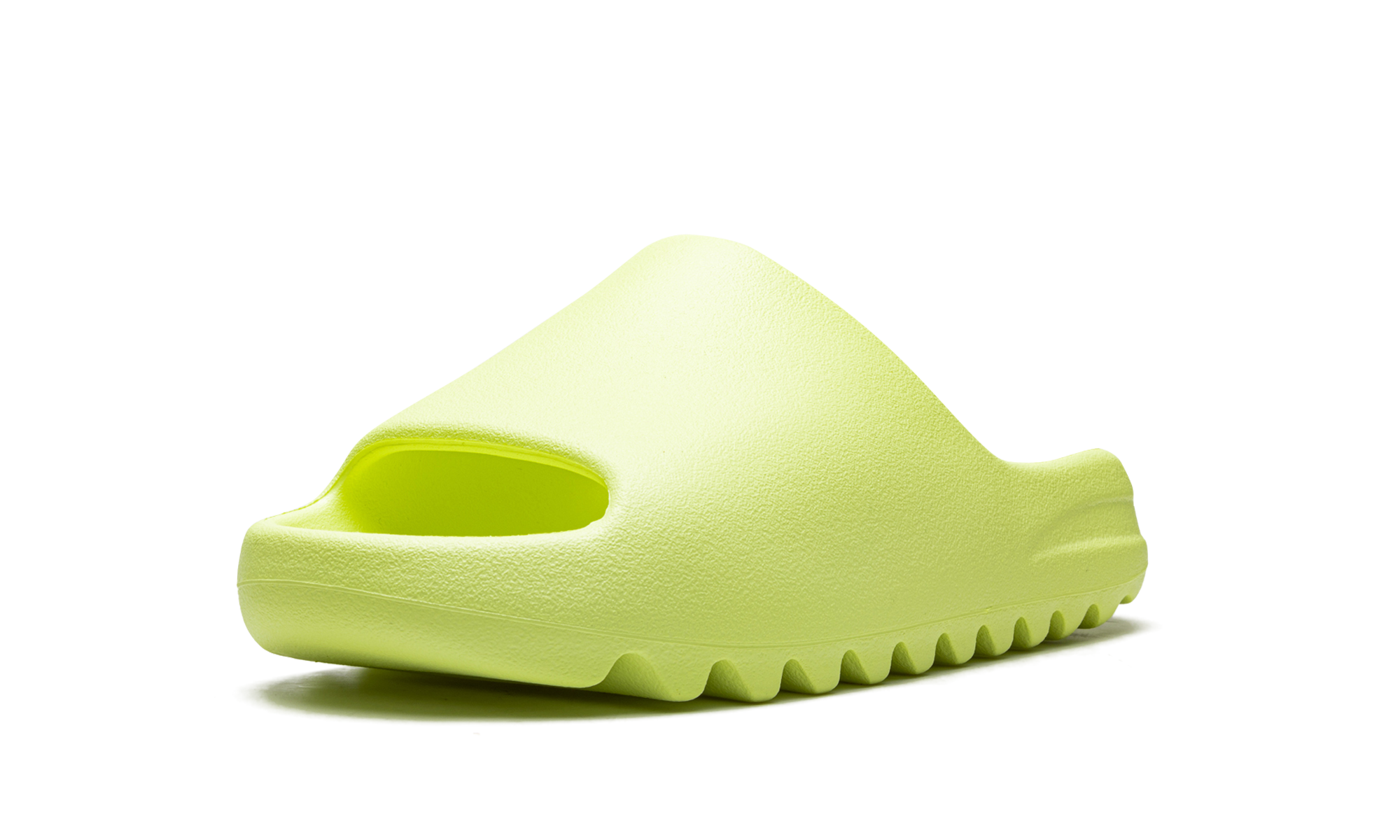 adidas yeezy slide glow green 2022 2023 restock+HQ6447+diagnol right behind view