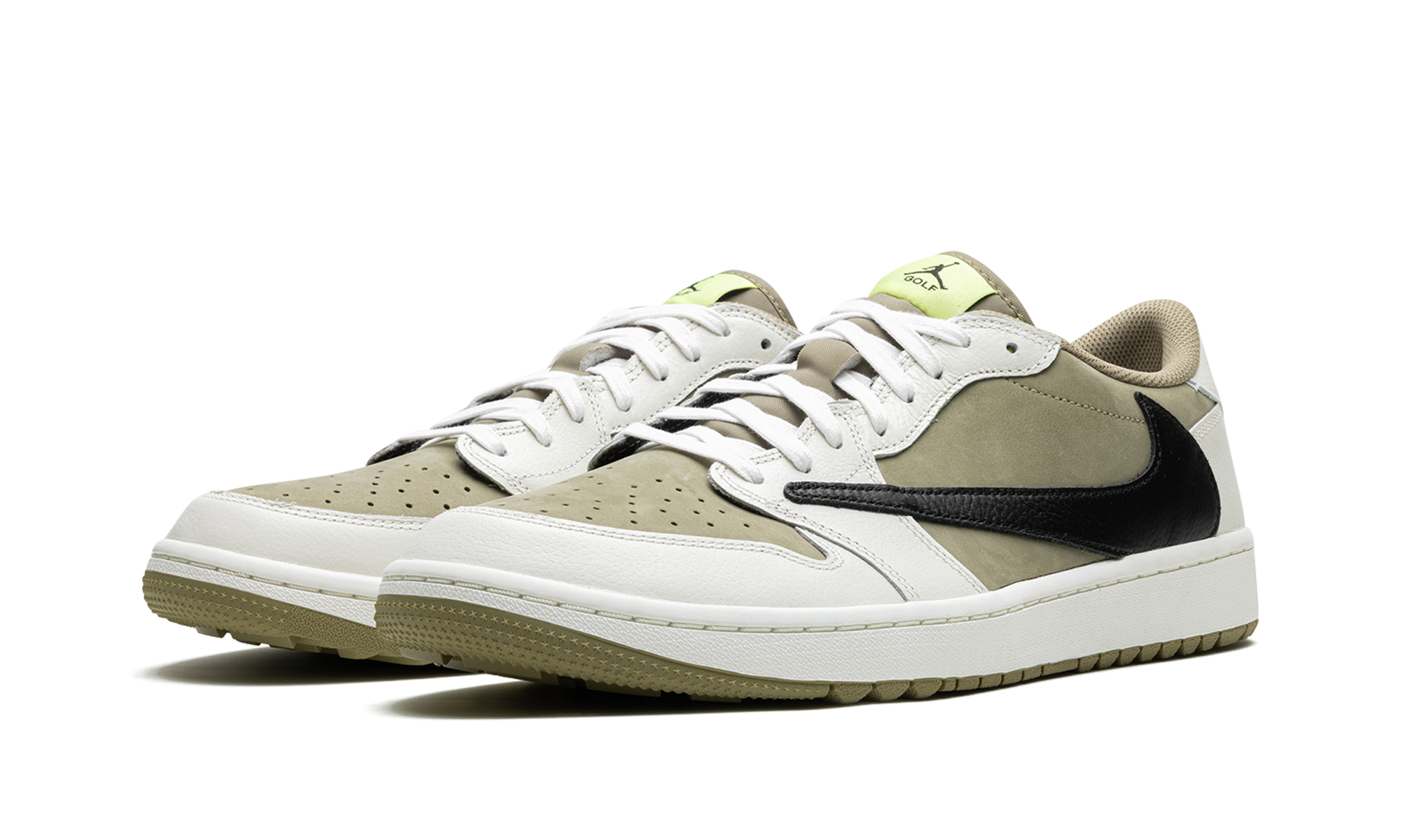 jordan 1 retro low golf travis scott neutral olive+FZ3124-200+diagnol left view