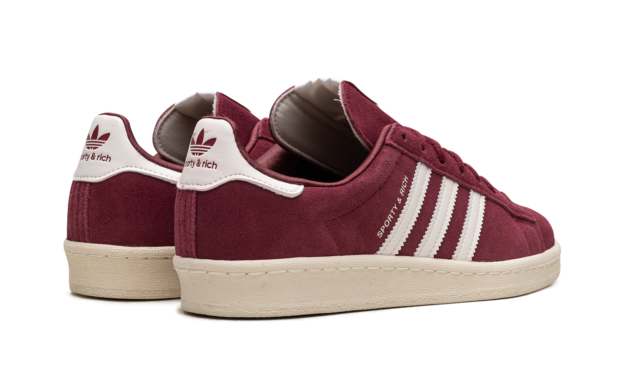 adidas campus 80s sporty rich merlot cream+HQ6074+diagnol right behind view