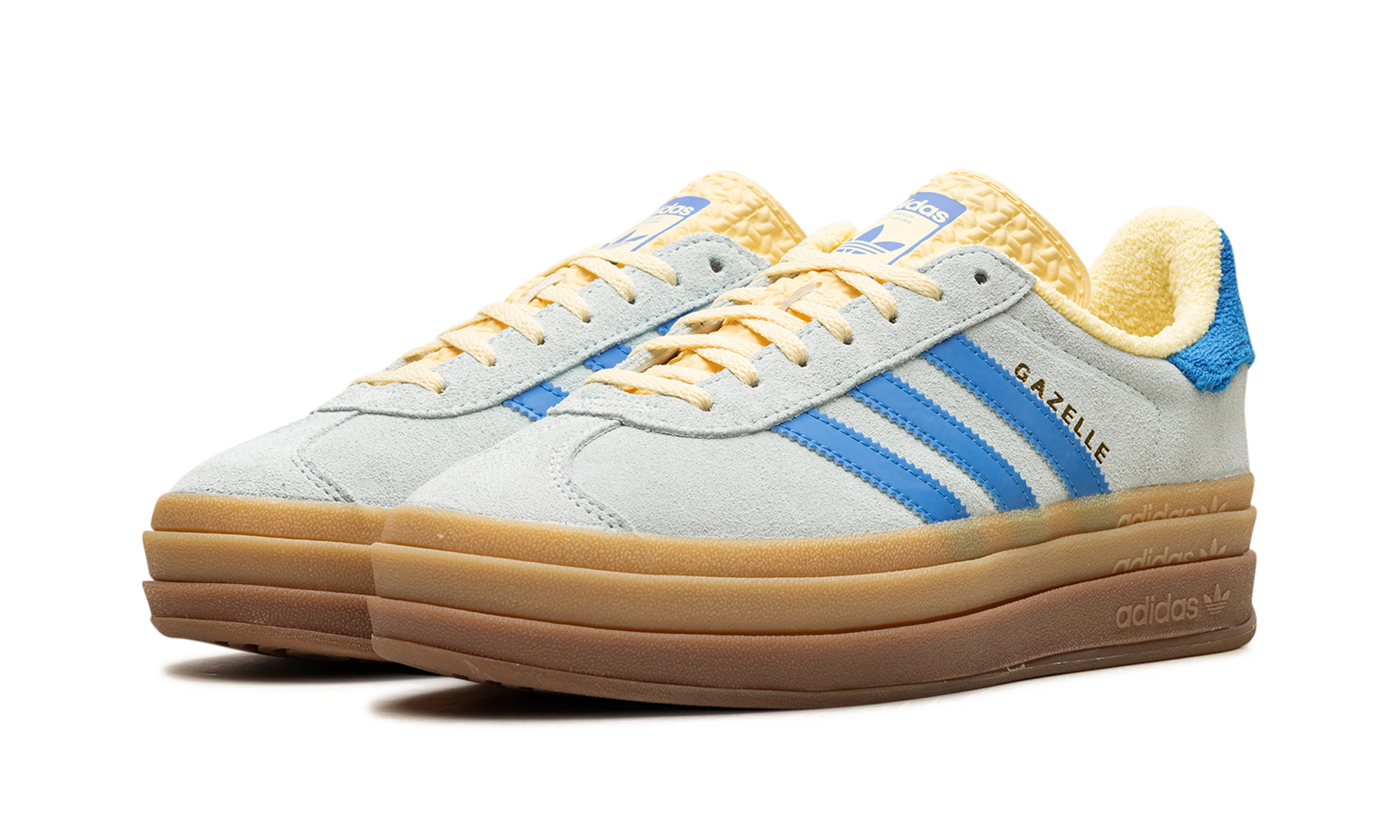 adidas gazelle bold almost blue yellow women s+IE0430+diagnol left view