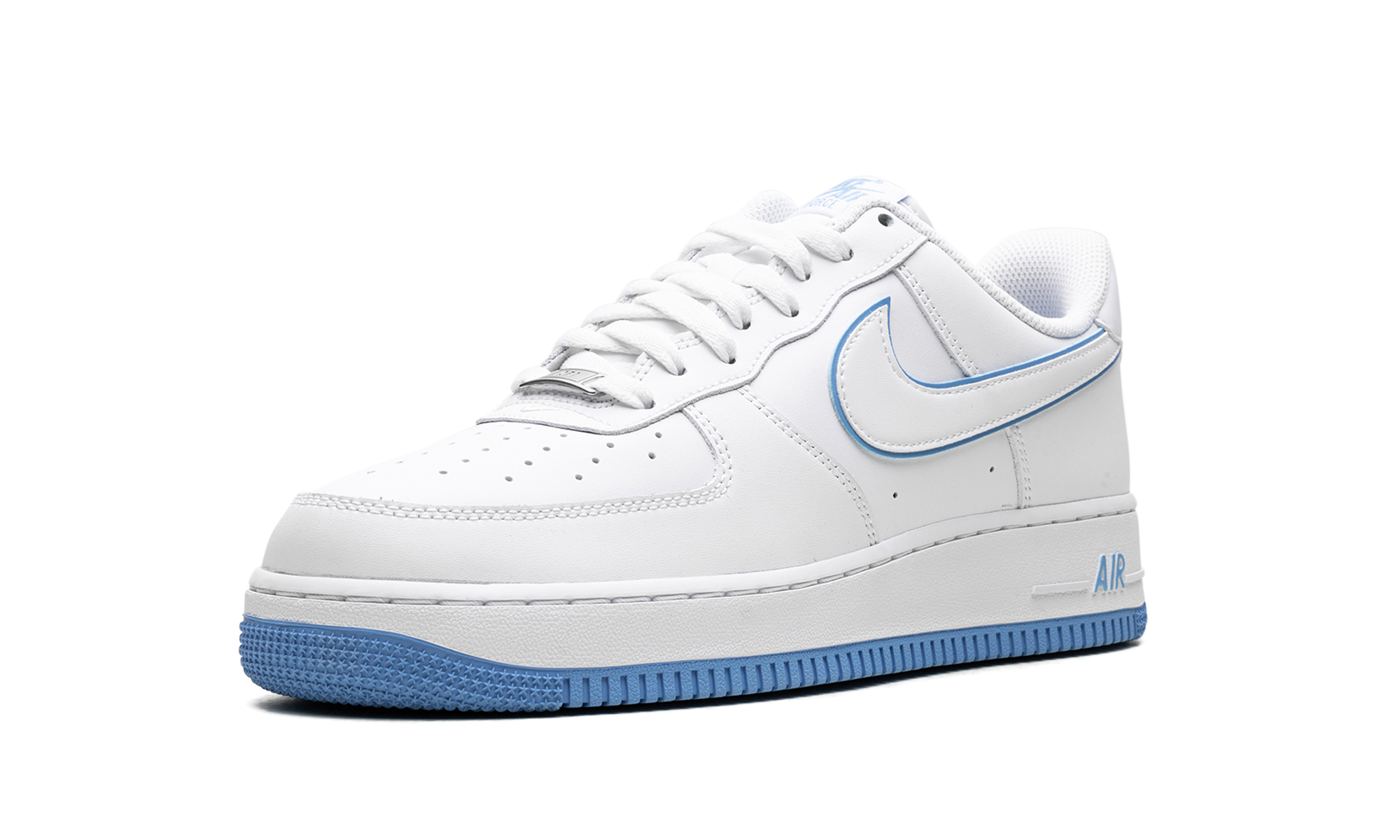 nike air force 1 07 low white university blue sole+DV0788-101+left diagnol single view