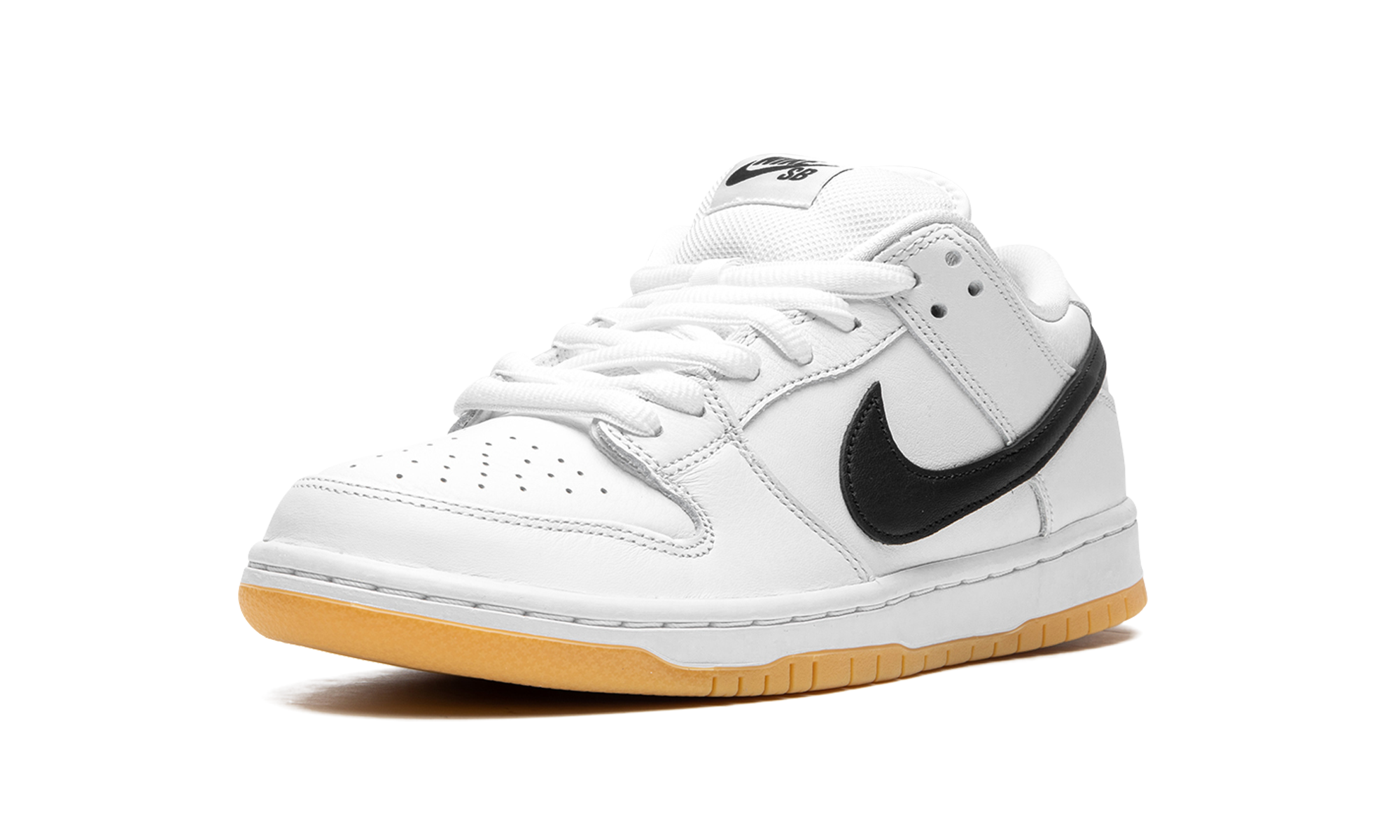 nike sb dunk low pro white gum+CD2563-101+left diagnol single view