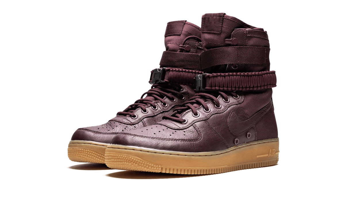 nike sf air force 1 high deep burgundy+864024-600+diagnol left view
