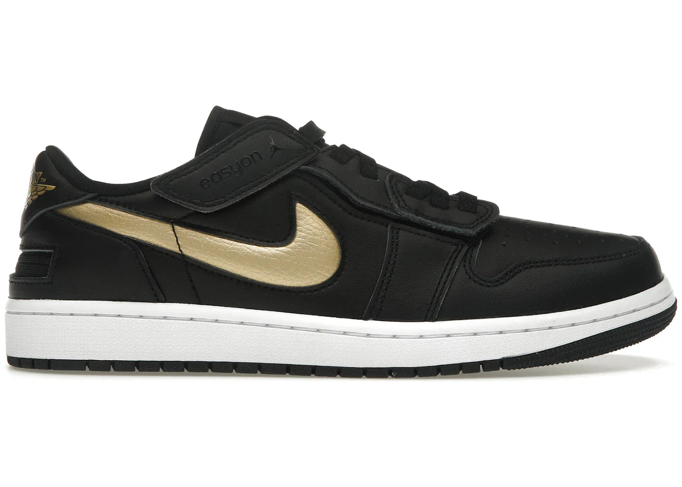 Jordan 1 Low FlyEase Black White Metallic Gold