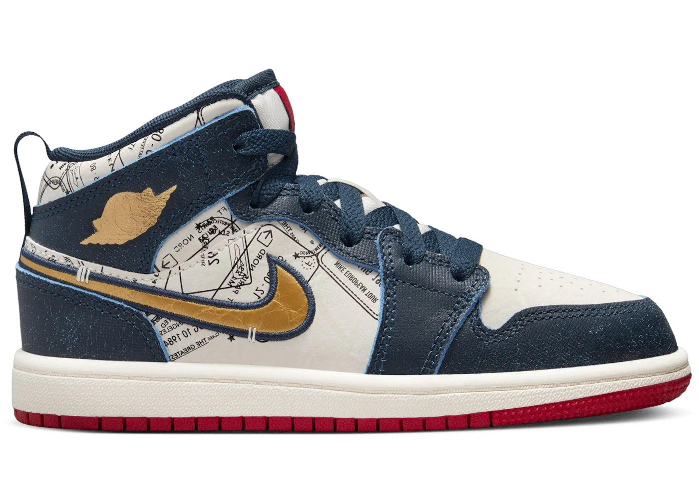 Jordan 1 Mid SE Armory Navy Pale Ivory Sport Red Metallic Gold (PS)