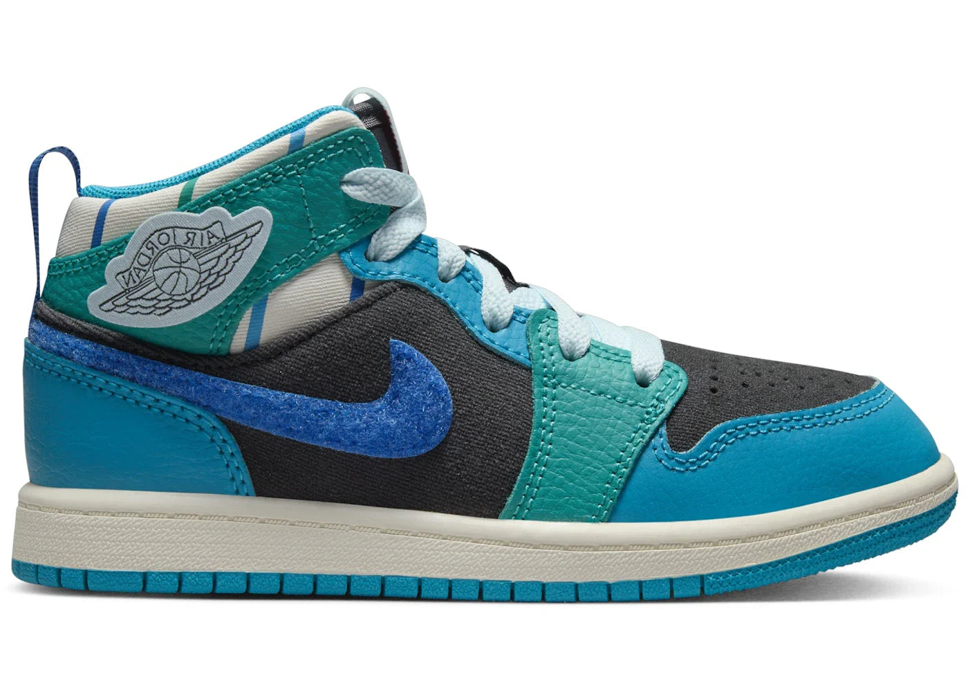 Jordan 1 Mid Sneaker School Anthracite Aquatone New Emerald Glacier Blue (PS)
