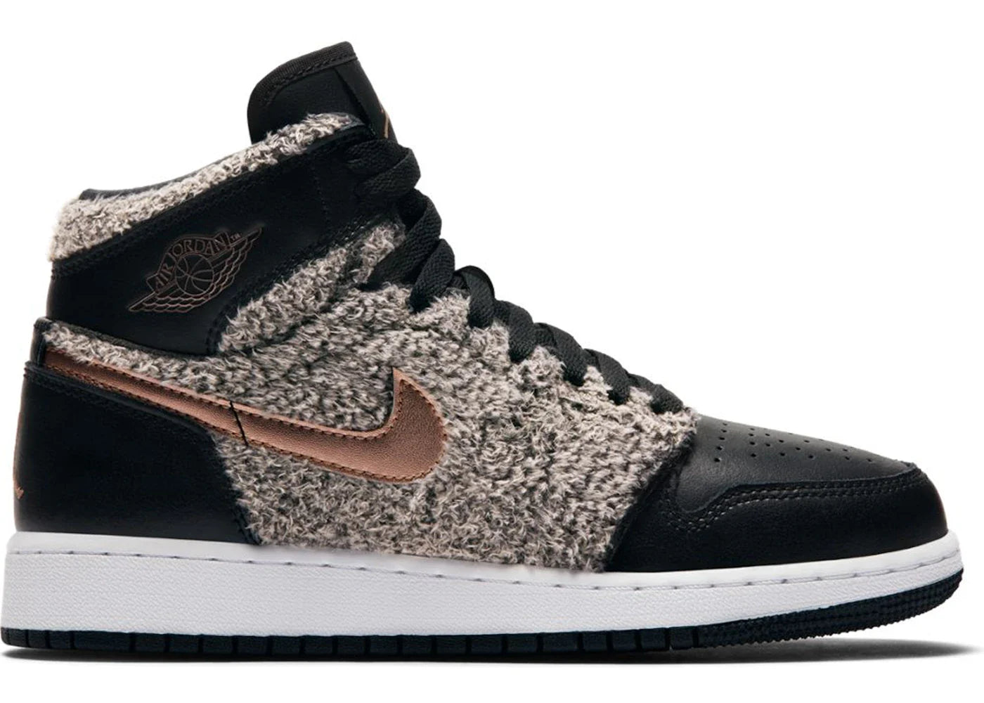 Jordan 1 Retro High Fleece Black Metallic Red Bronze (GS)