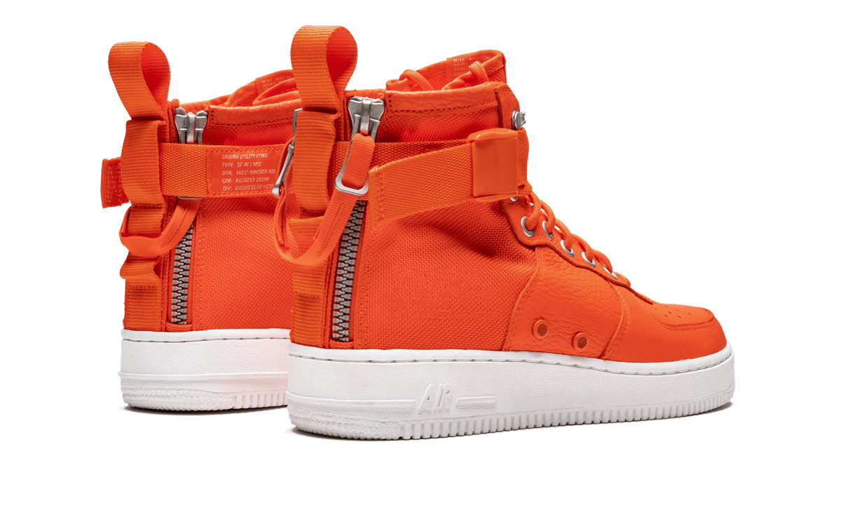 nike sf air force 1 mid team orange+917753-800+diagnol right behind view