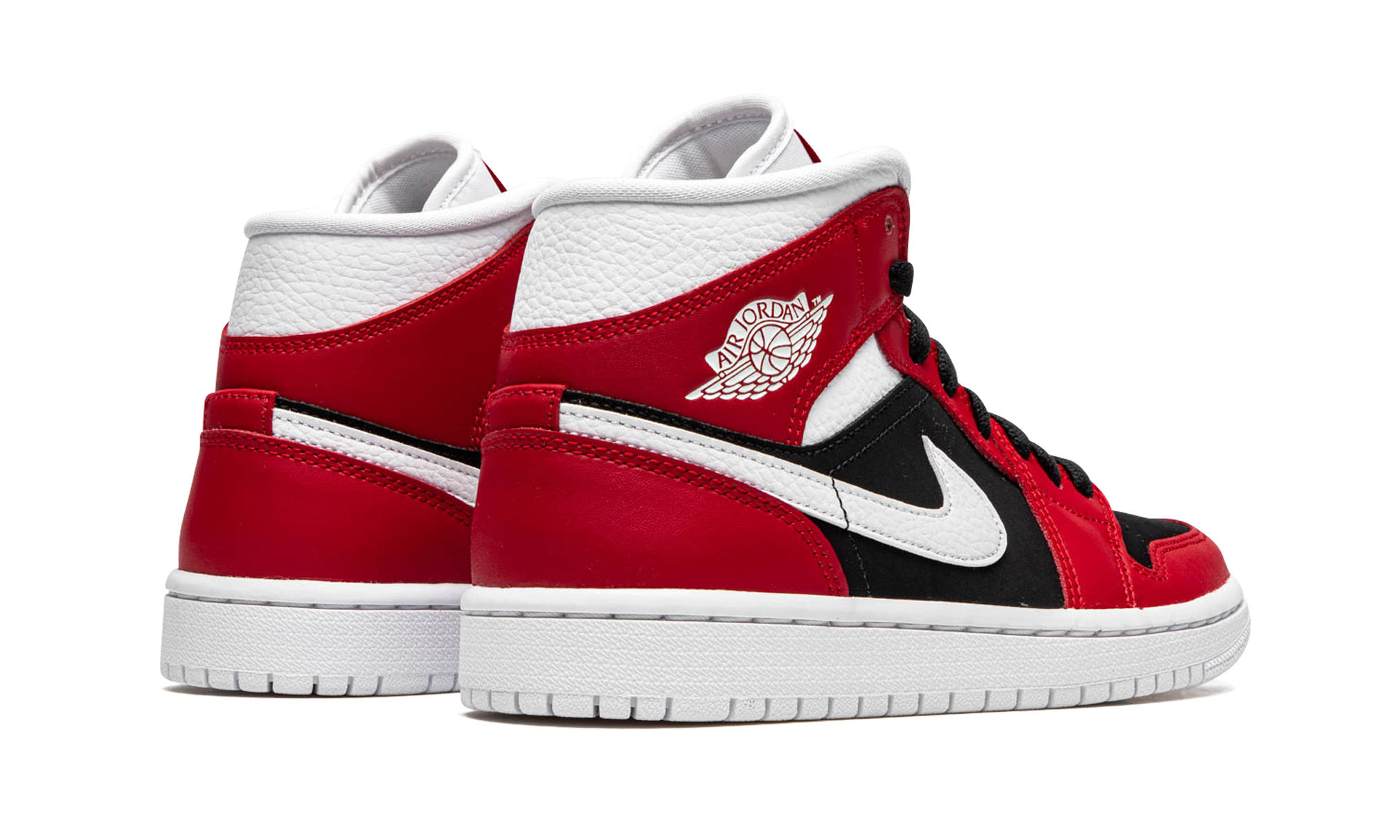 jordan 1 mid gym red black women s+BQ6472-601+diagnol right behind view