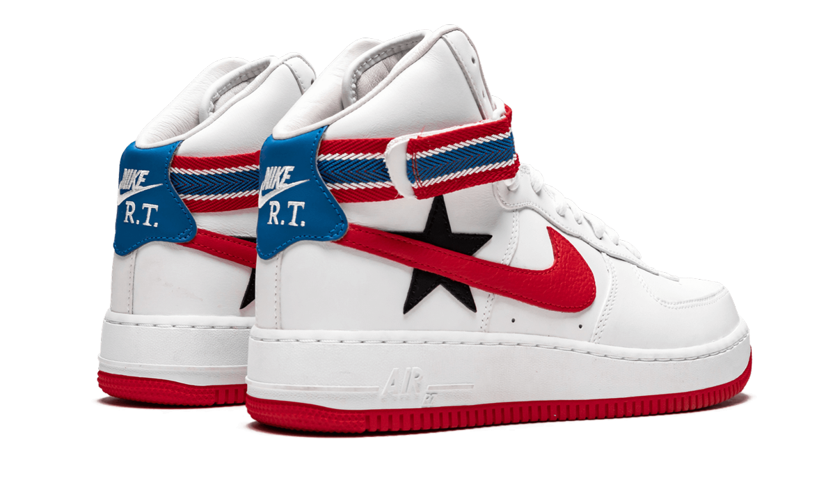 nike air force 1 high riccardo tisci victorious minotaurs white+AQ3366-100+diagnol right behind view