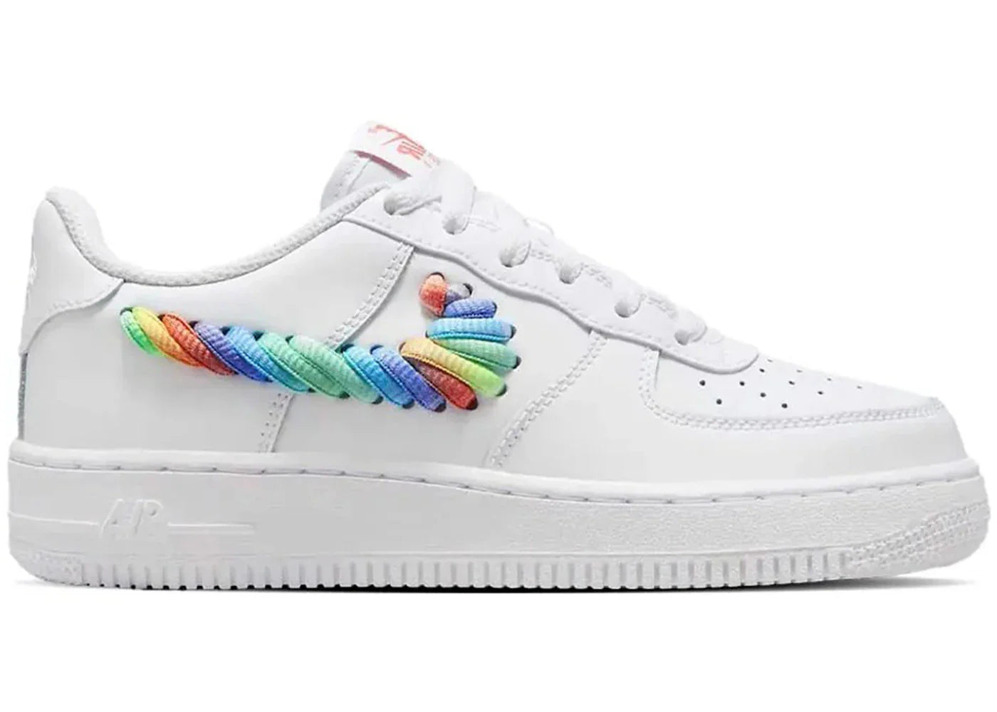 Nike Air Force 1 Low White Rainbow Lace Swoosh (GS)