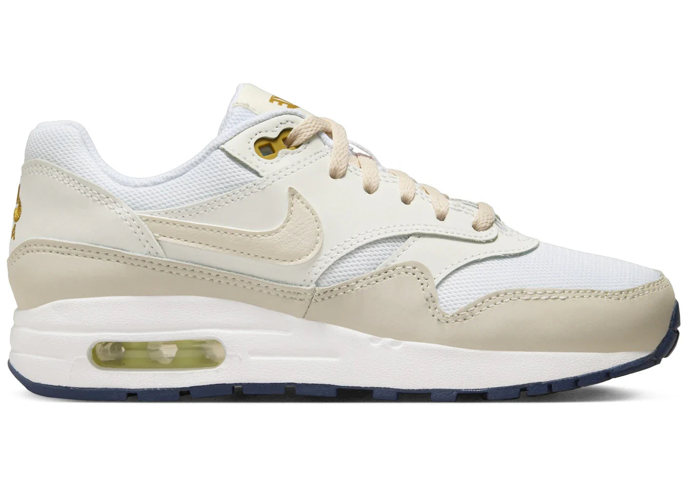 Nike Air Max 1 White Bronzine Barely Volt Light Orewood Brown (GS)