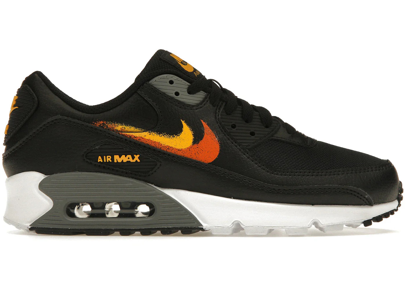 Nike Air Max 90 Spray Paint Swoosh Black University Gold
